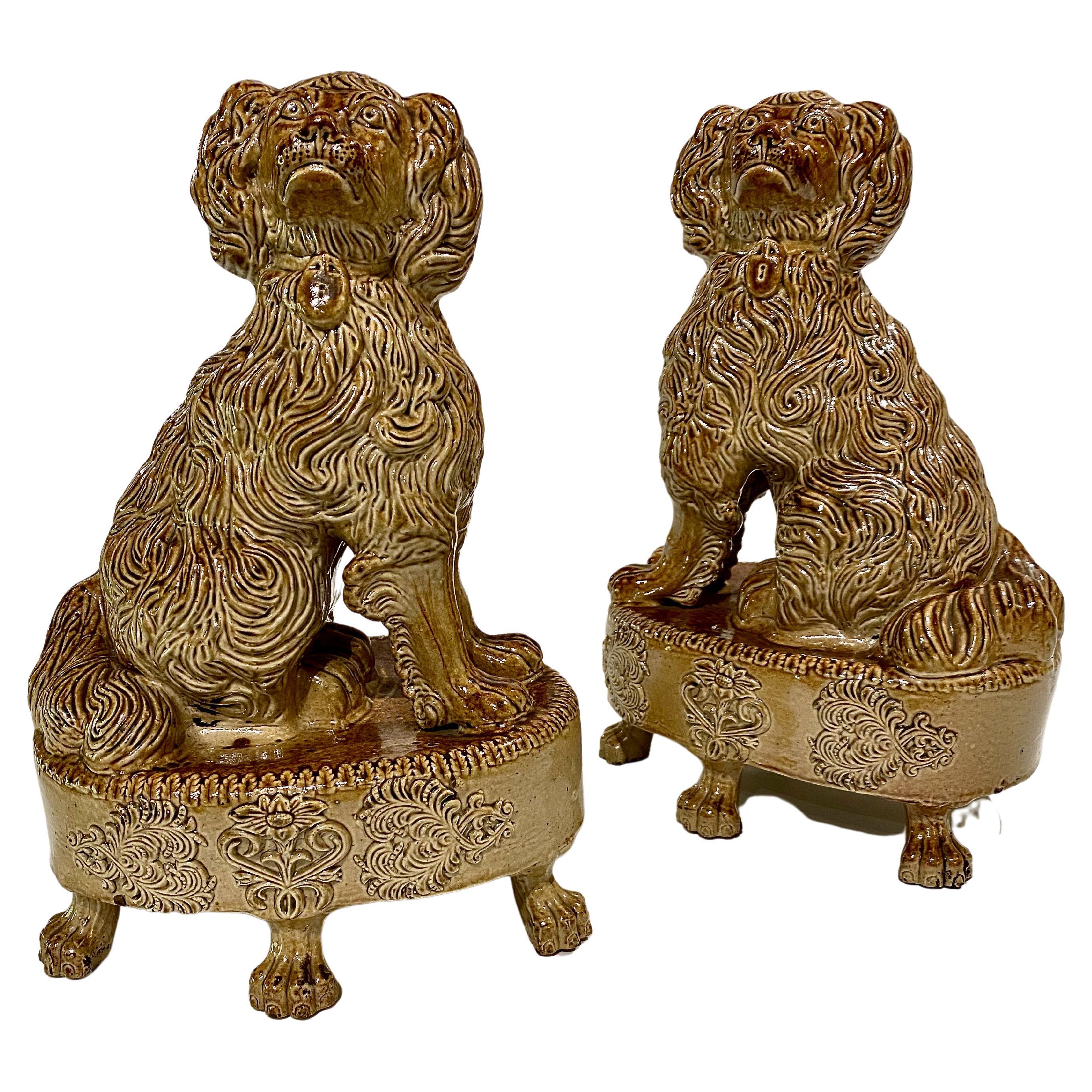 Pair English Salt /Glazed Spaniels, c. 1830