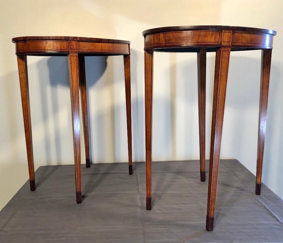 Rosewood Pair English Satinwood Neoclassical Tea Tables with Inlaid Tops