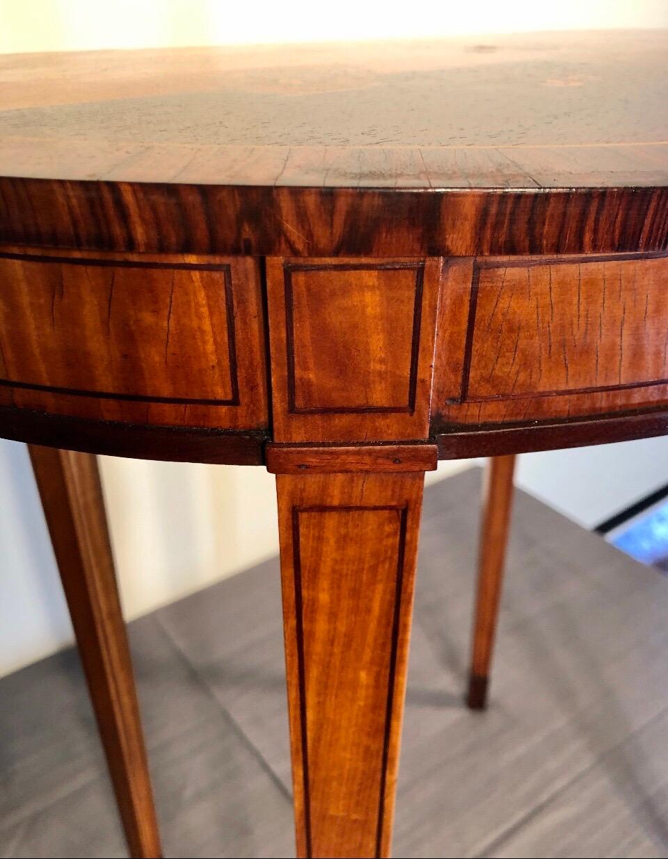 Pair English Satinwood Neoclassical Tea Tables with Inlaid Tops 1