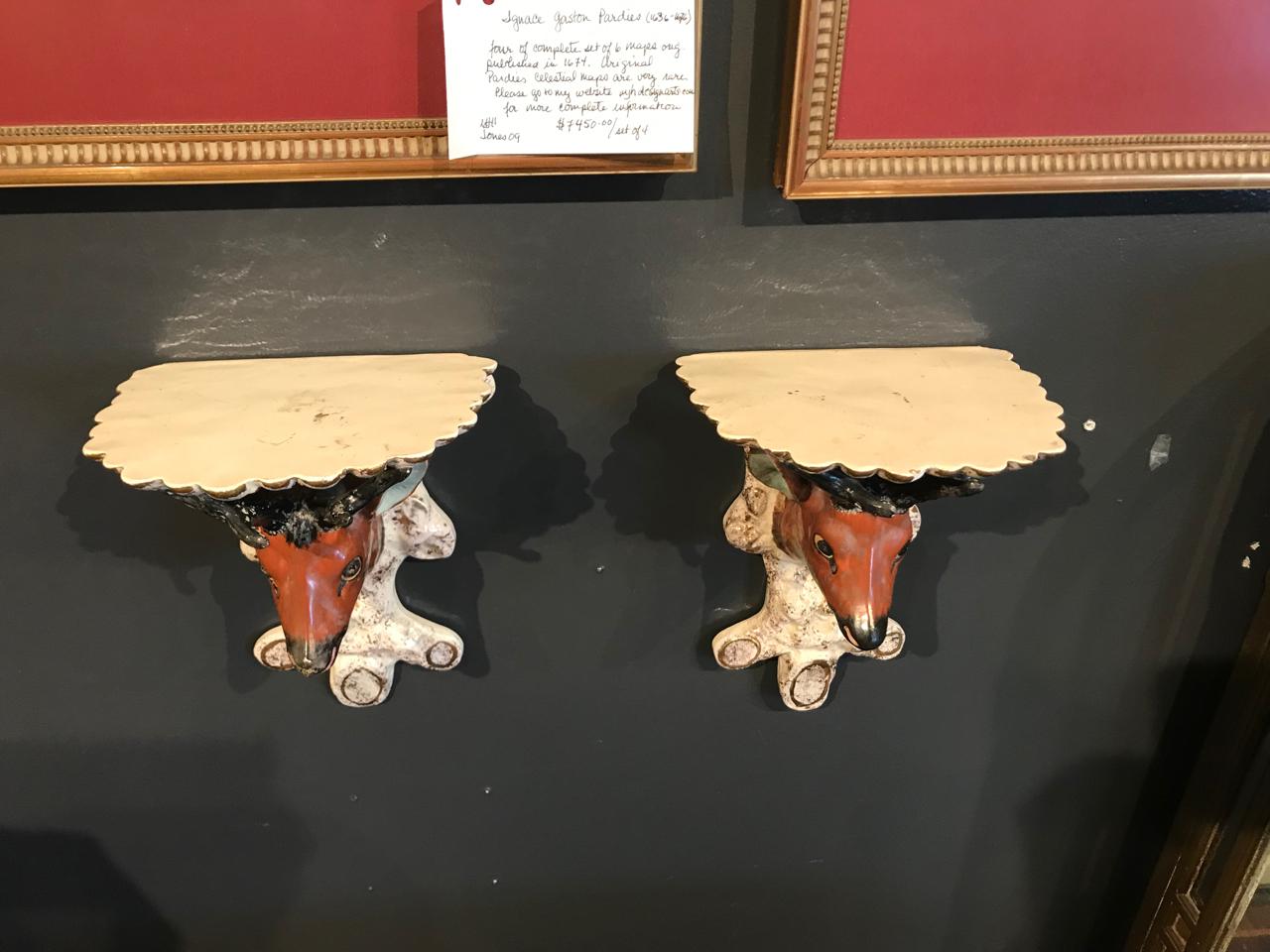 19th Century Pair of English Staffordshire Deer Head Sconces or Brackets