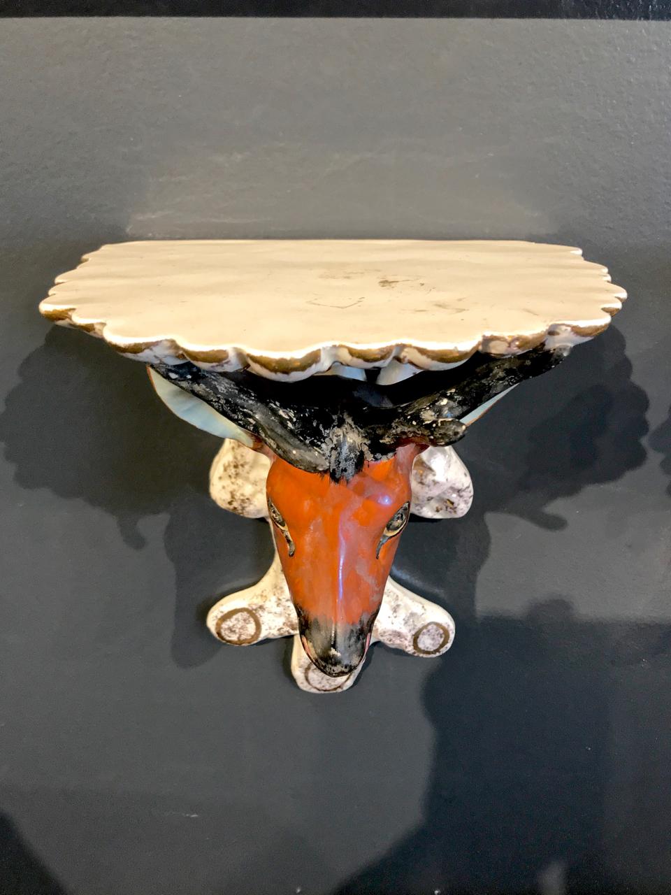 Clay Pair of English Staffordshire Deer Head Sconces or Brackets