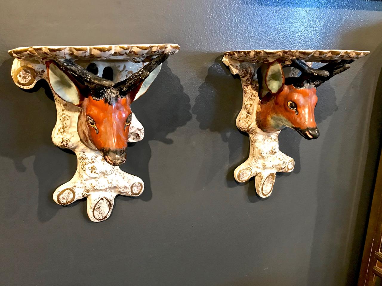 Pair of English Staffordshire Deer Head Sconces or Brackets 2