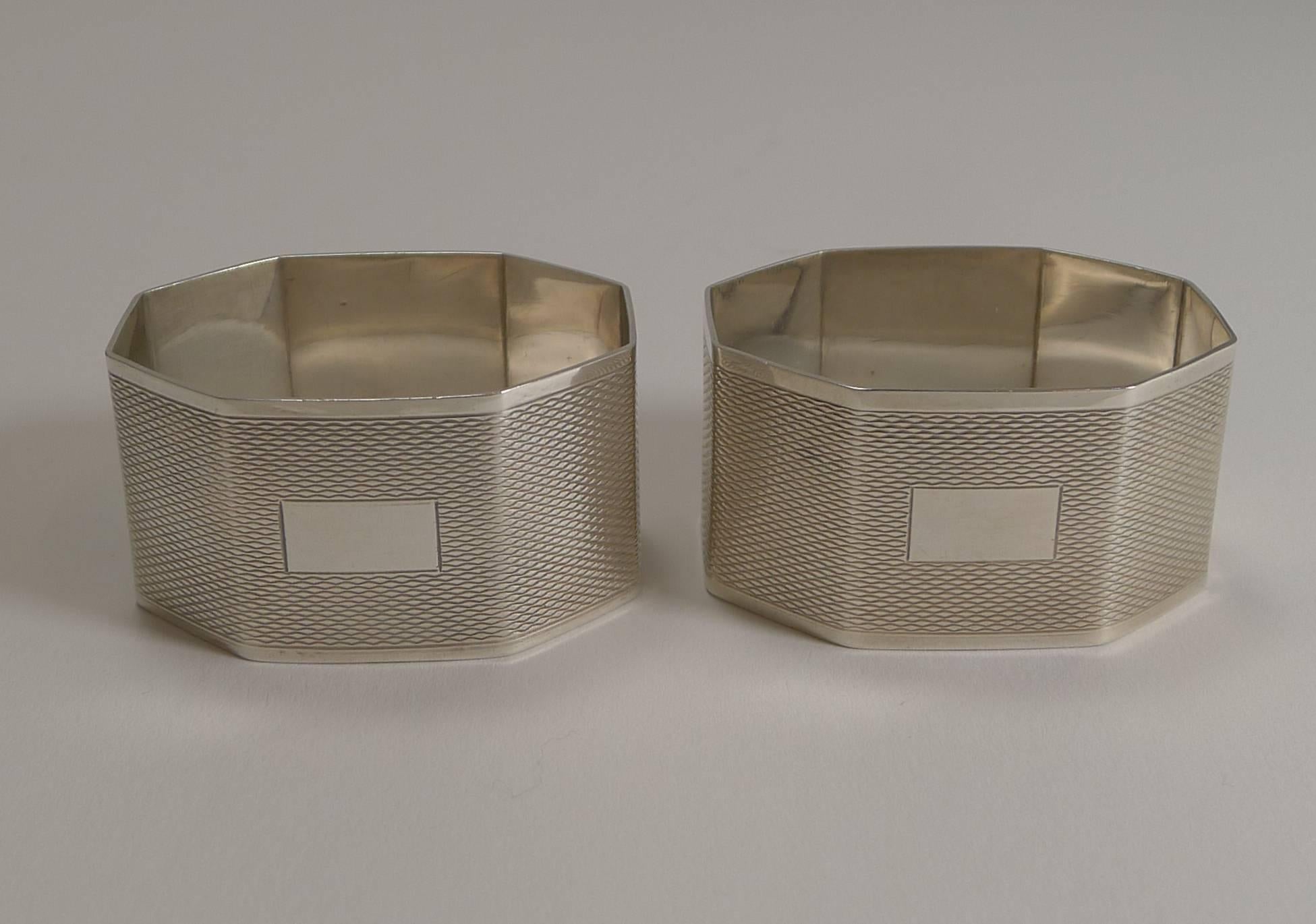 Pair of English Sterling Silver Art Deco Napkin Rings, 1934 2