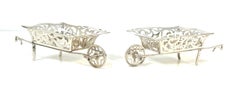 Pair English Sterling Working Wheelbarrow Sweetmeat Baskets, London, 1906