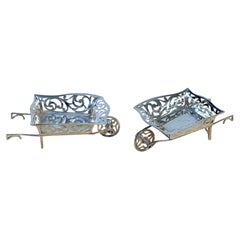 Pair English Sterling Working Wheelbarrow Sweetmeat Baskets, London, 1906