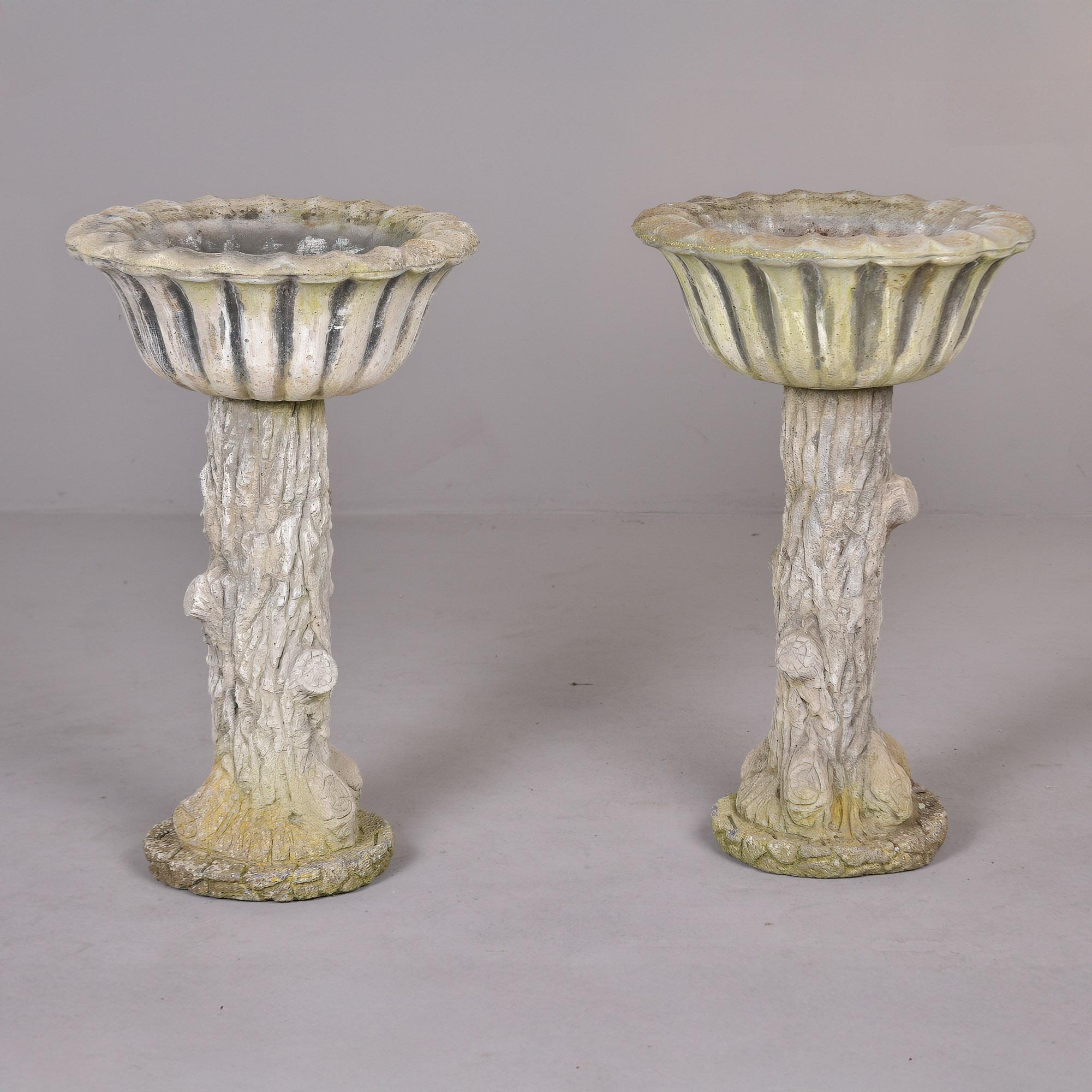 Pair English Stone Faux Tree Trunk Garden Planters For Sale 8