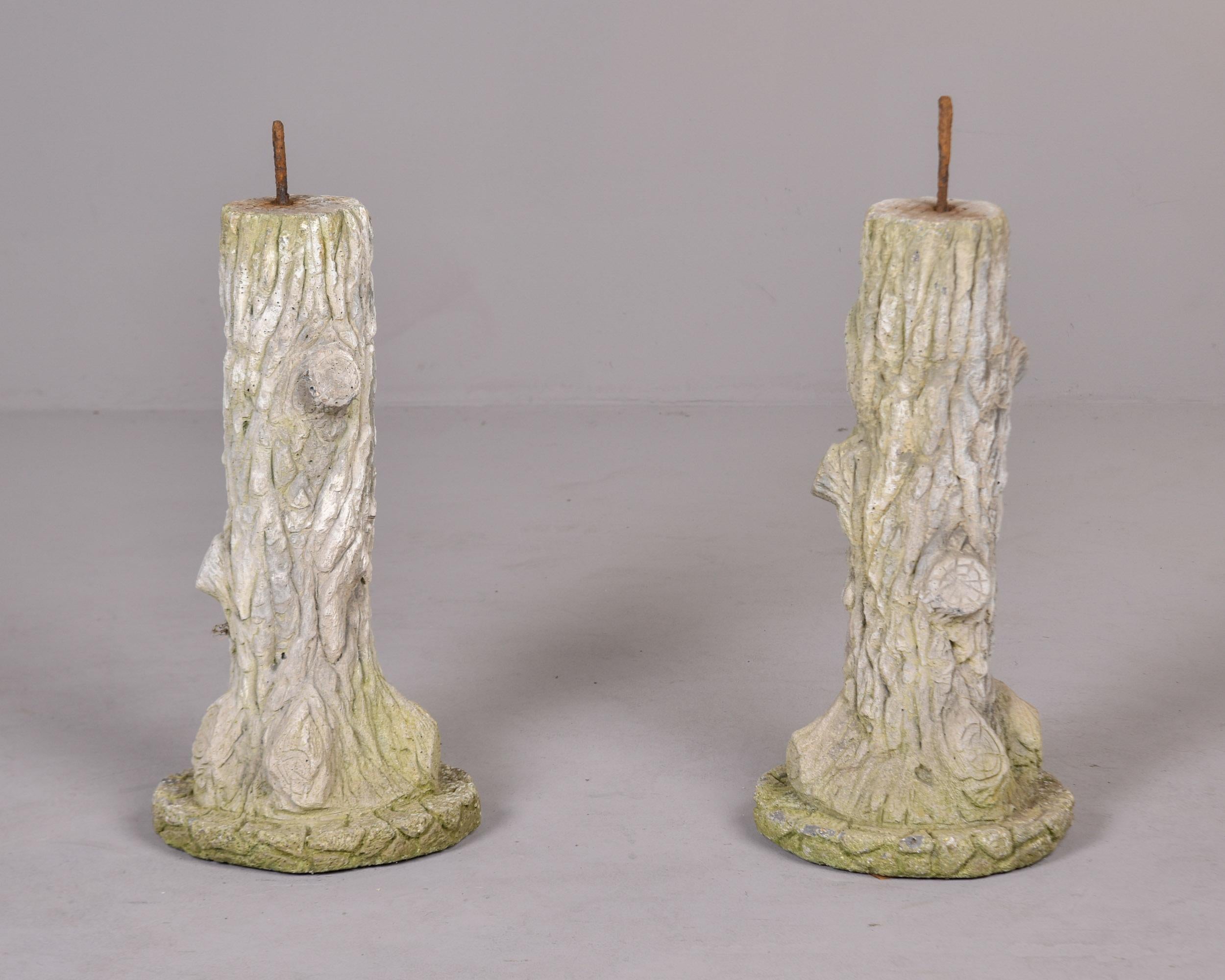 Pair English Stone Faux Tree Trunk Garden Planters For Sale 1