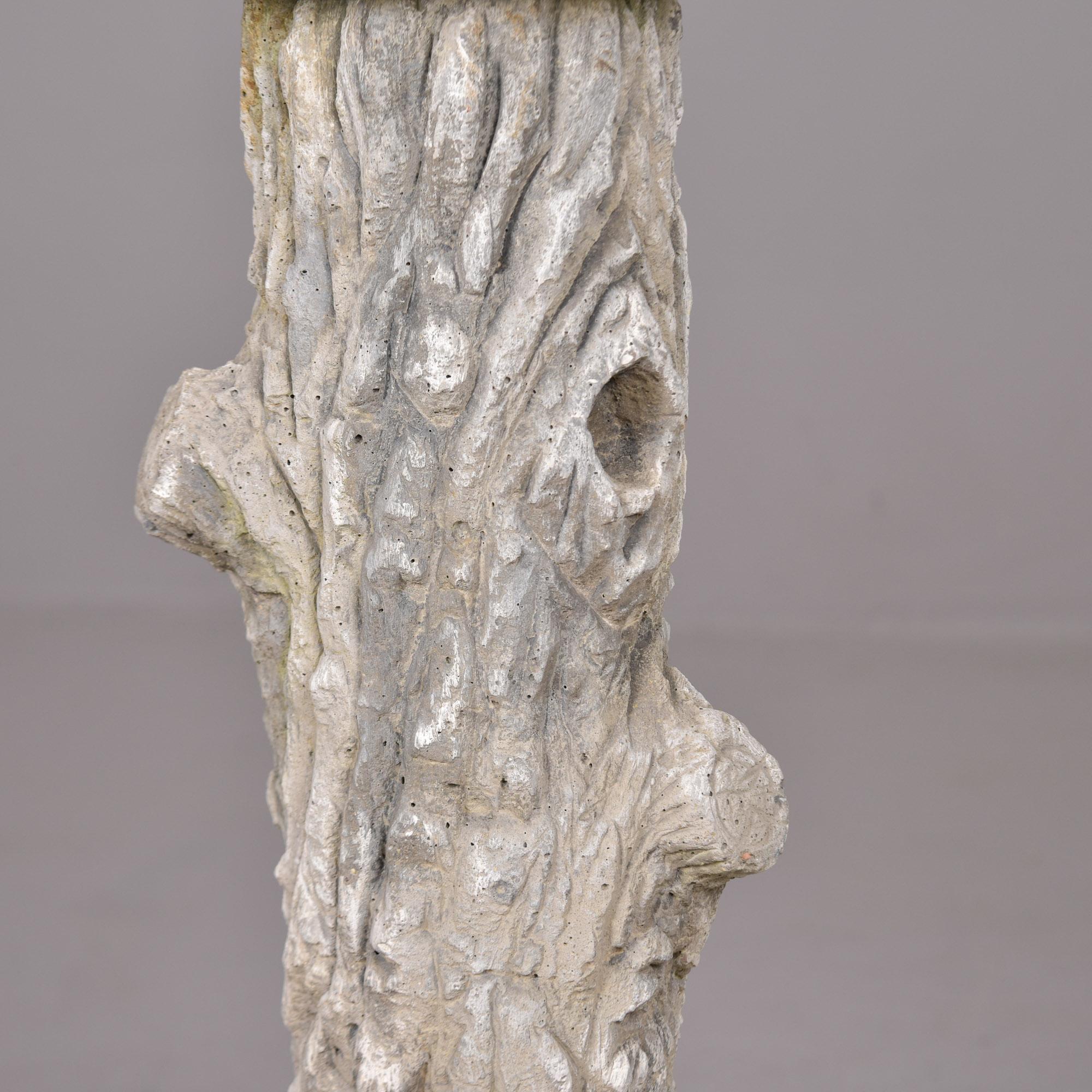 Pair English Stone Faux Tree Trunk Garden Planters For Sale 3