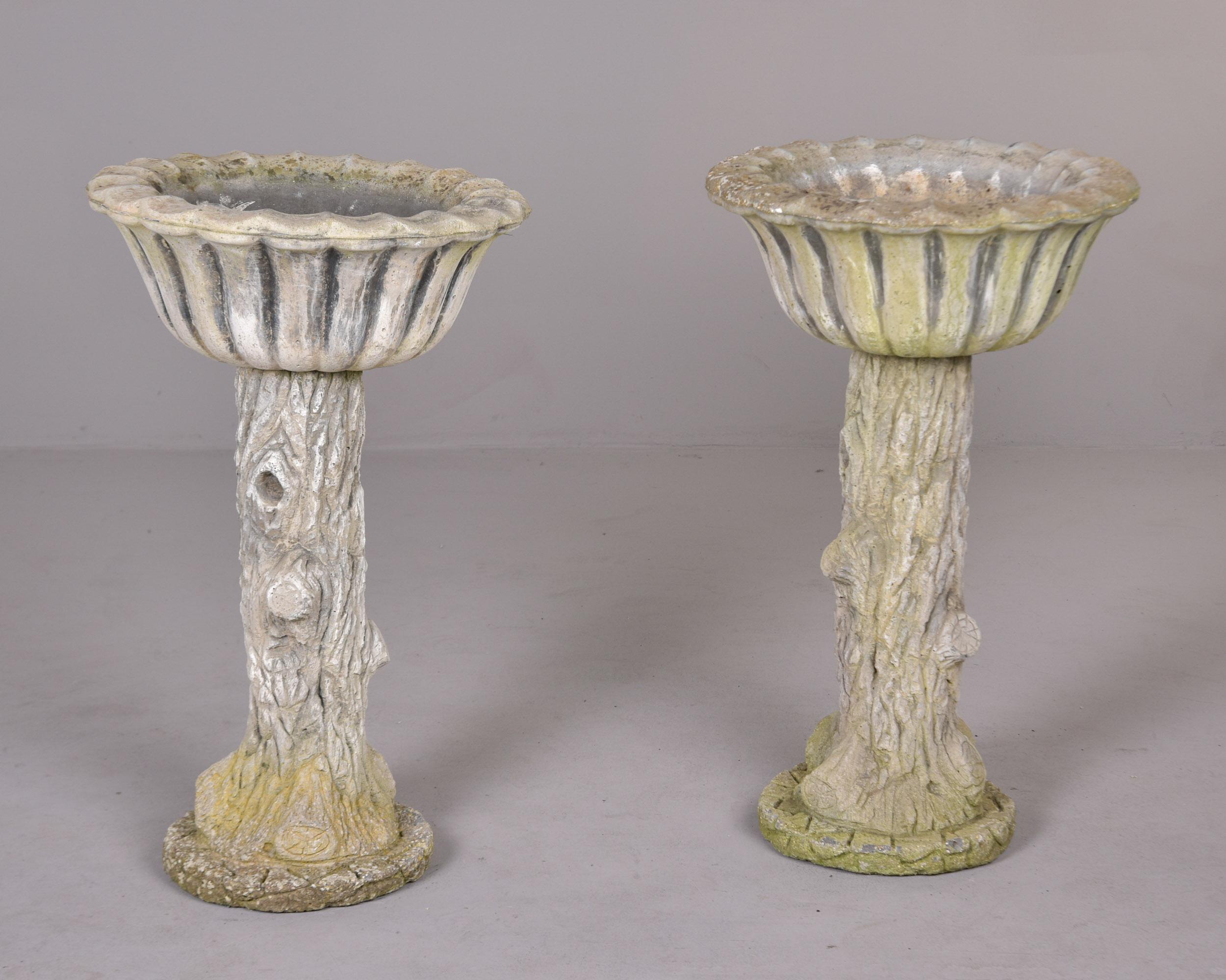 Pair English Stone Faux Tree Trunk Garden Planters For Sale 4