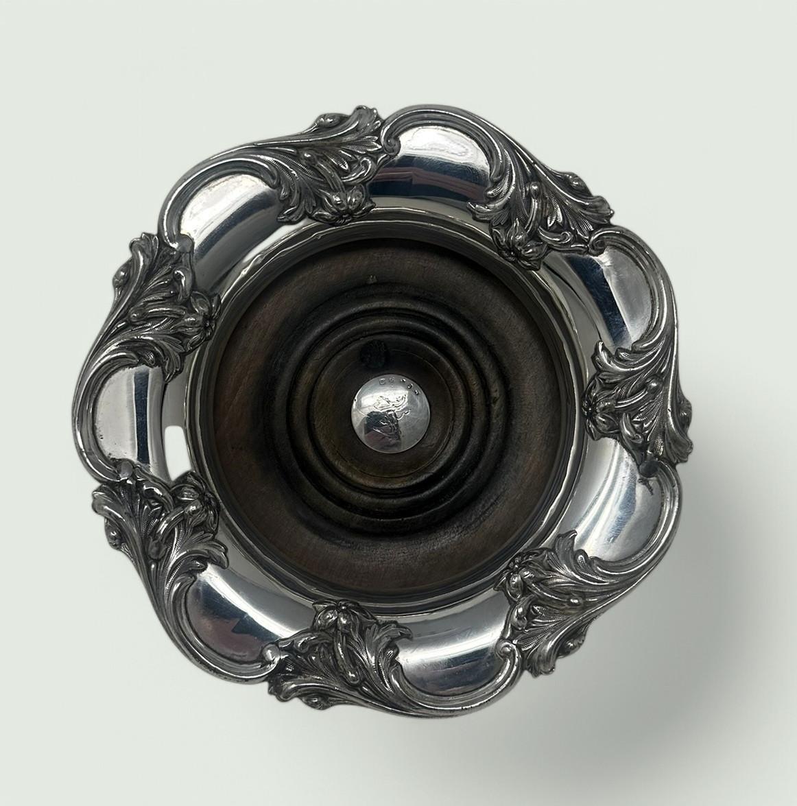 Par de posavasos ingleses victorianos plateados para botellas de vino y champán 1839 Inglés en venta