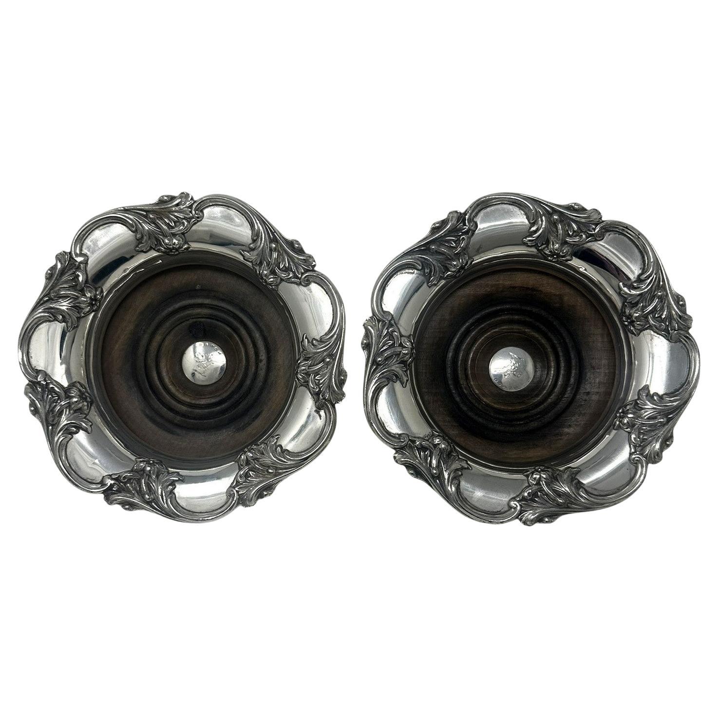 Pair English Victorian Silverplated Wine Champagne Bottle Decanter Coasters 1839
