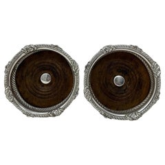 Pair English Victorian Silverplated Wine Champagne Bottle Decanter Coasters 1860