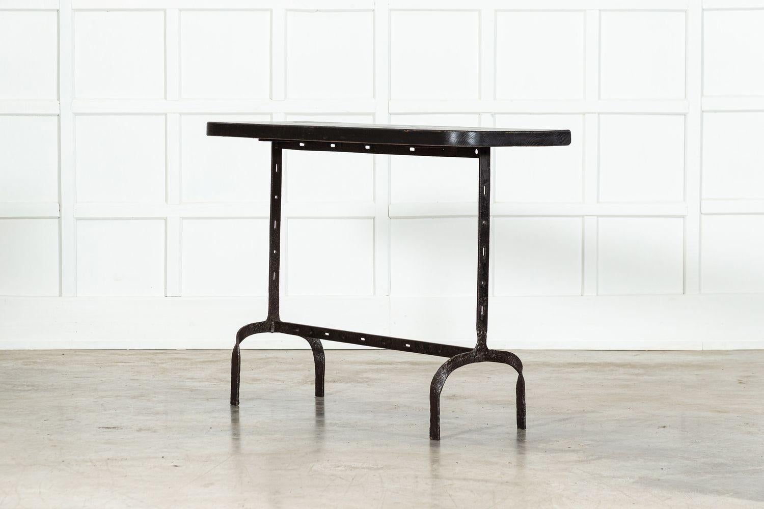 Pair English Wrought Iron Pine Console Tables For Sale 1