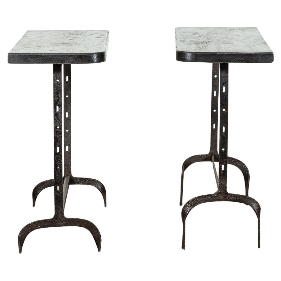 Pair English Wrought Iron Pine Console Tables