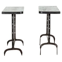 Pair English Wrought Iron Pine Console Tables