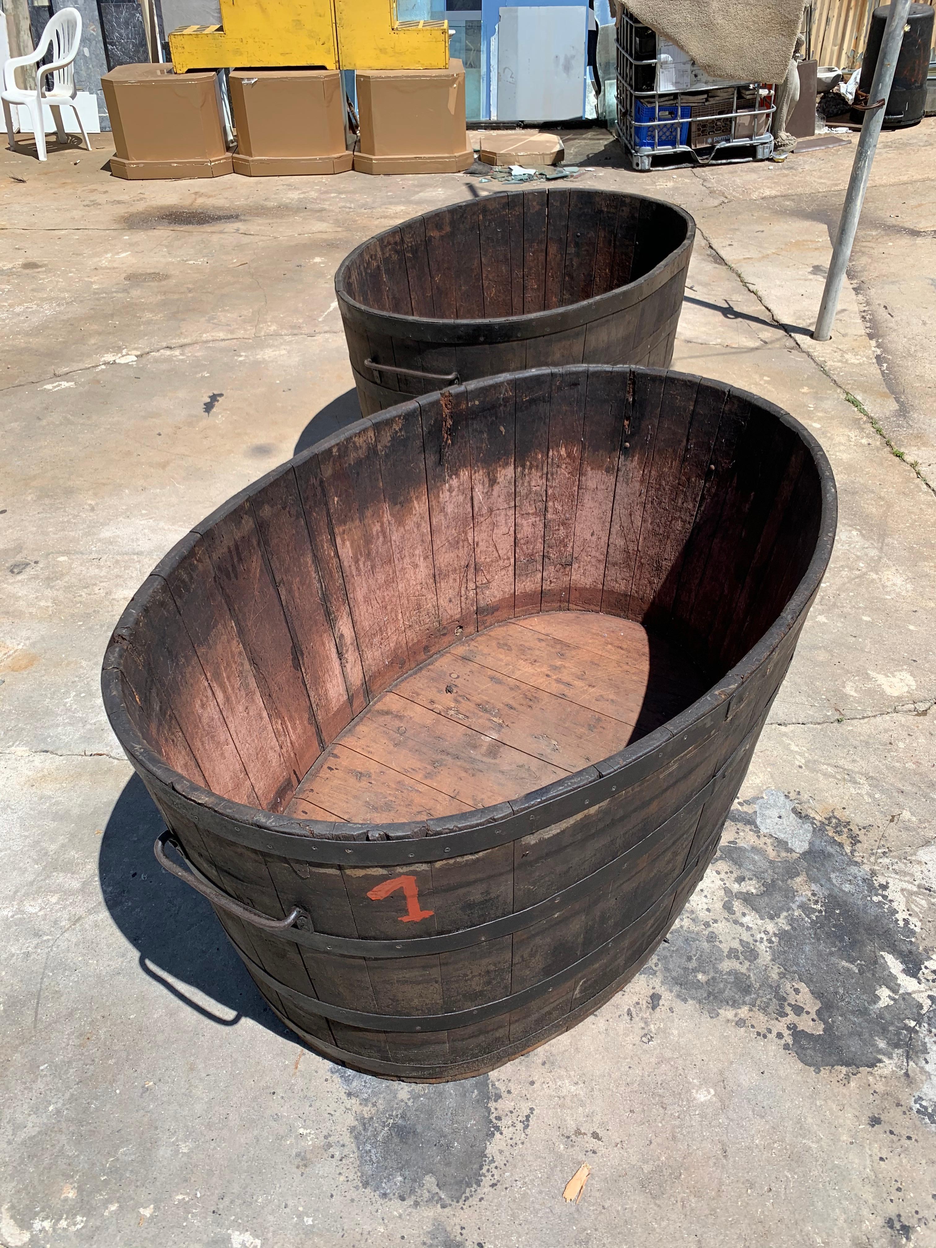 Pair of Enormous French Wooden Staved Vineyard Grape Buckets, circa 1900 5