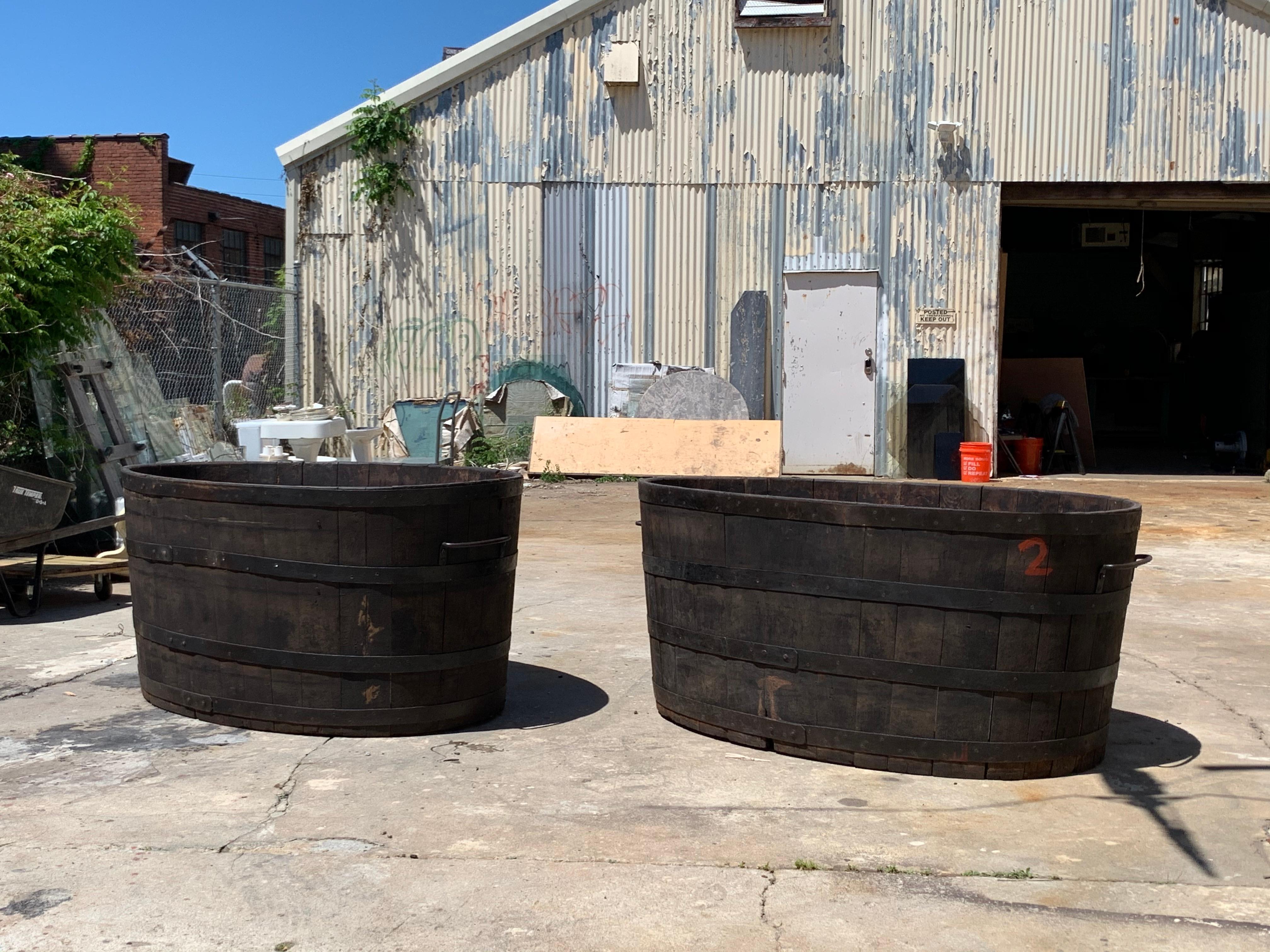 Pair of Enormous French Wooden Staved Vineyard Grape Buckets, circa 1900 In Good Condition In Atlanta, GA