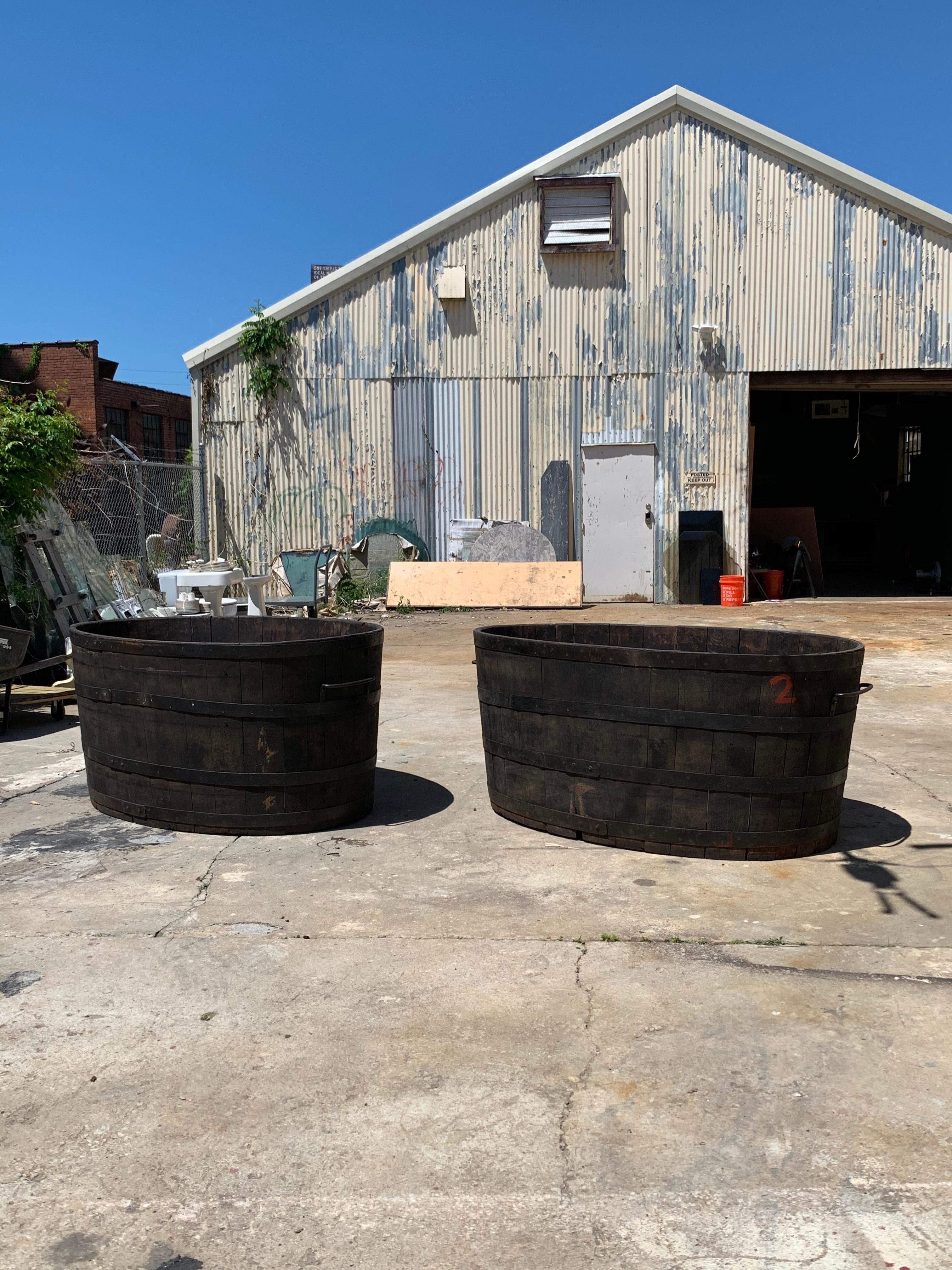 Pair of Enormous French Wooden Staved Vineyard Grape Buckets, circa 1900 1