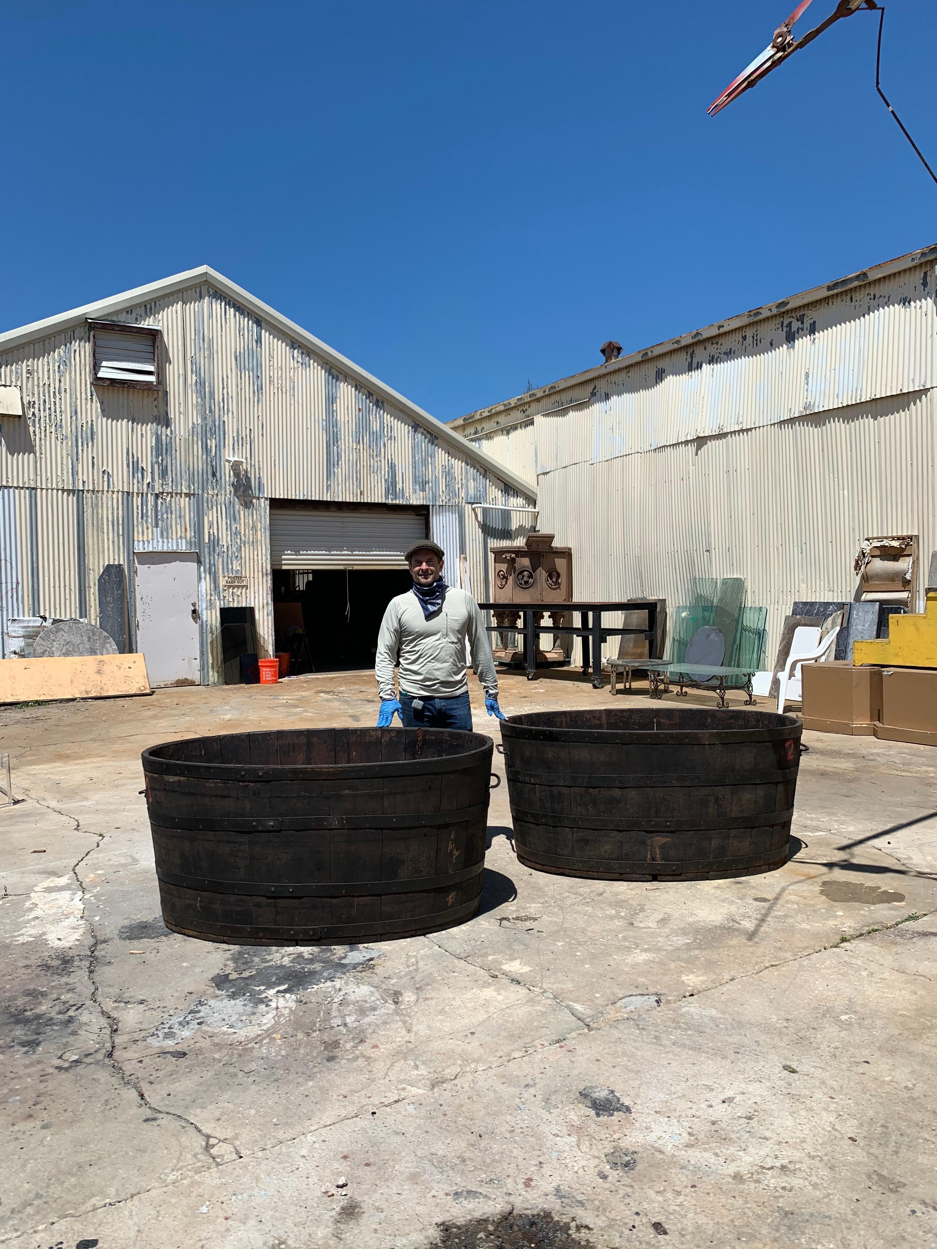 Pair of Enormous French Wooden Staved Vineyard Grape Buckets, circa 1900 2