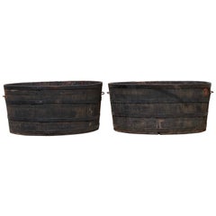 Antique Pair of Enormous French Wooden Staved Vineyard Grape Buckets, circa 1900