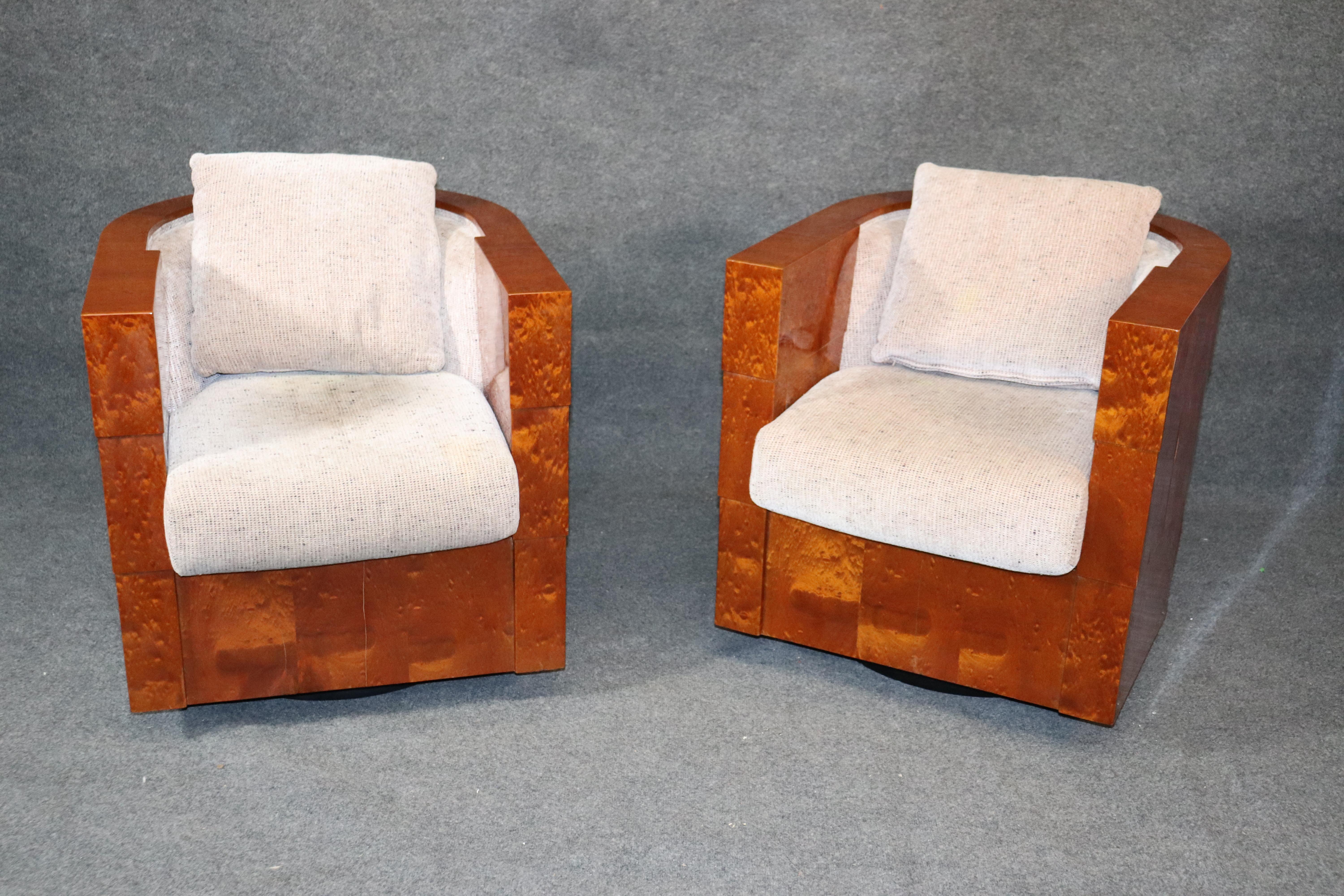 Pair of Enrique Garcel Club Art Deco Style Swiveling Mahogany Club Chairs 7