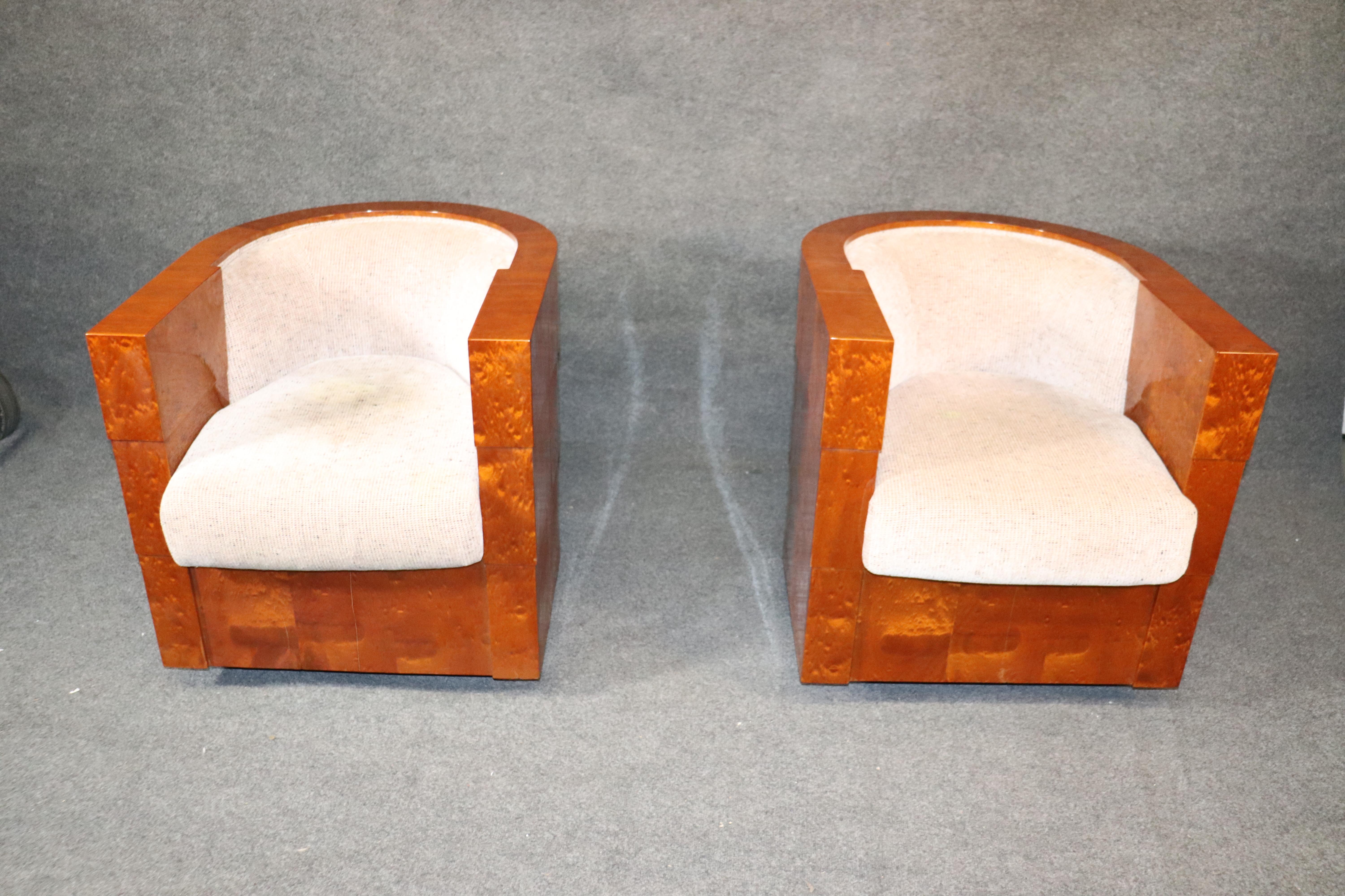 French Pair of Enrique Garcel Club Art Deco Style Swiveling Mahogany Club Chairs