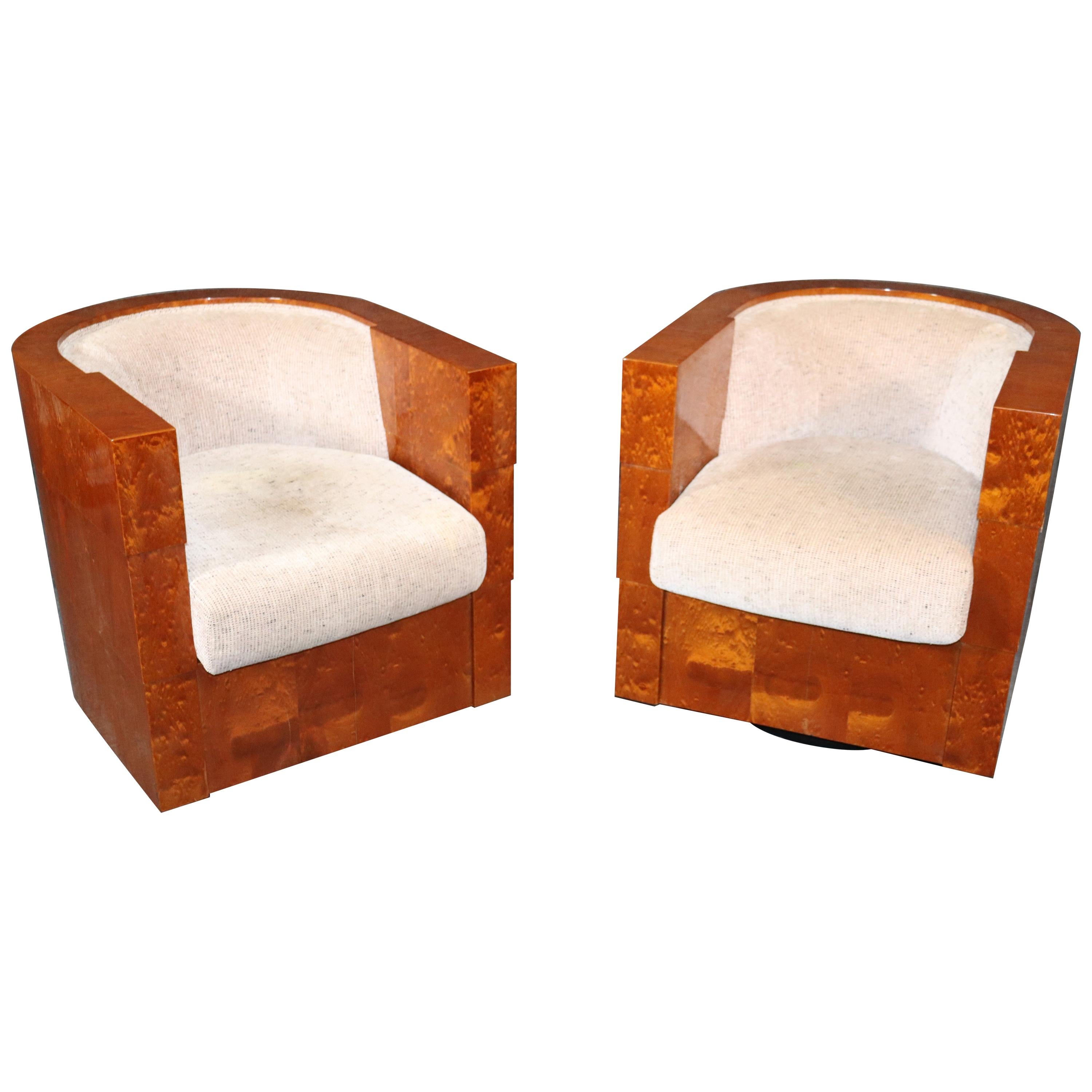 Pair of Enrique Garcel Club Art Deco Style Swiveling Mahogany Club Chairs