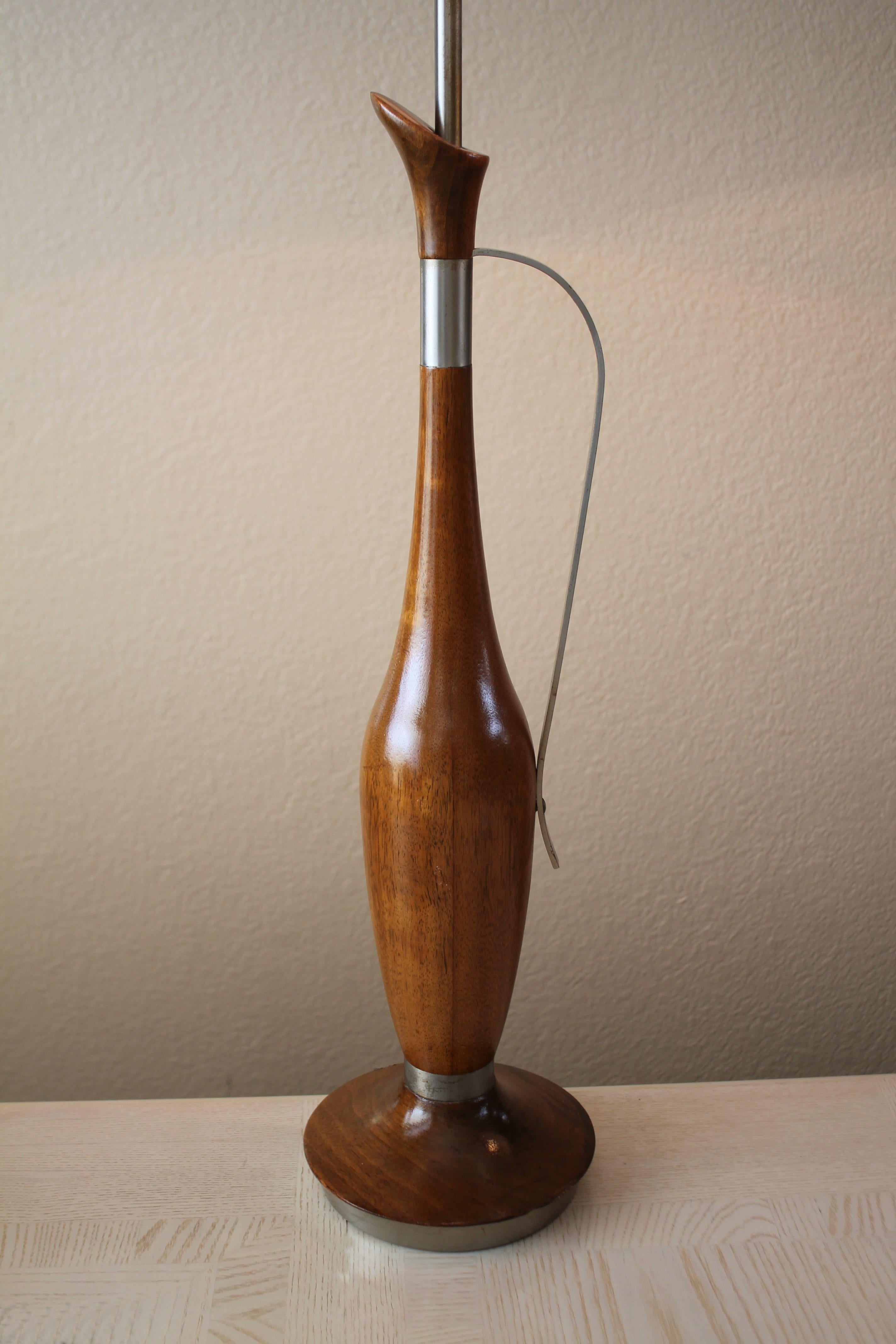 American PAIR EPIC MODELINE Mid Century Danish Modern Table Lamps ALUMINUM & WALNUT 1958  For Sale