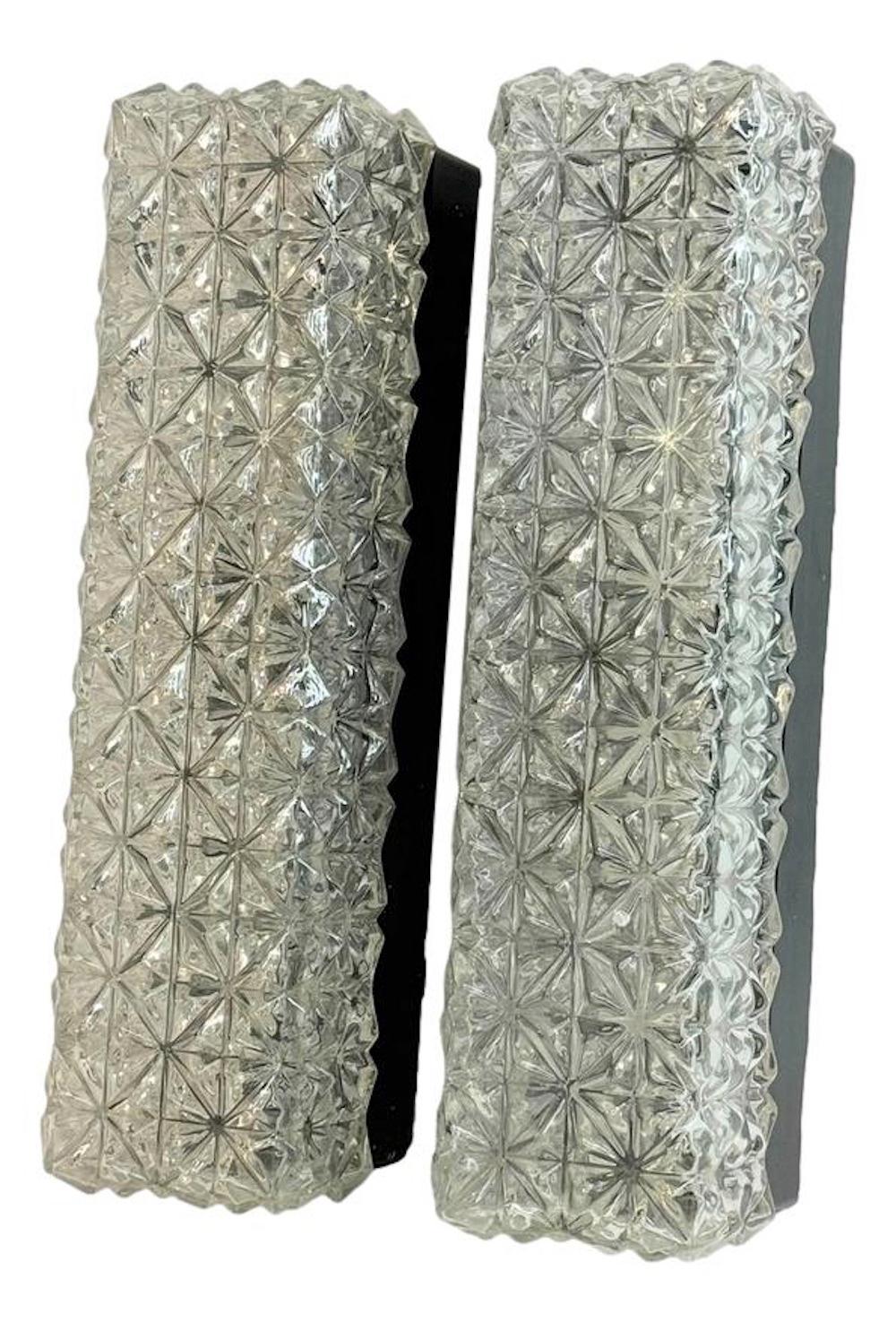 Mid-Century Modern Pair Erco Ice Glass and Bakelite Sky Scraper Wall Lights Vintage German, 1960s For Sale