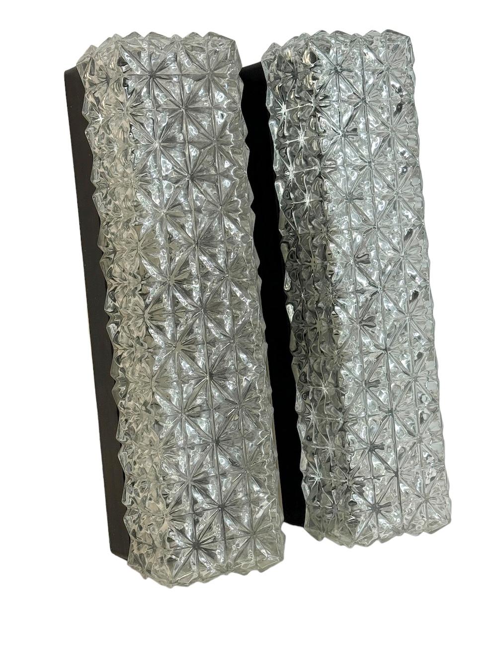 Pair Erco Ice Glass and Bakelite Sky Scraper Wall Lights Vintage German, 1960s In Good Condition For Sale In Nuernberg, DE