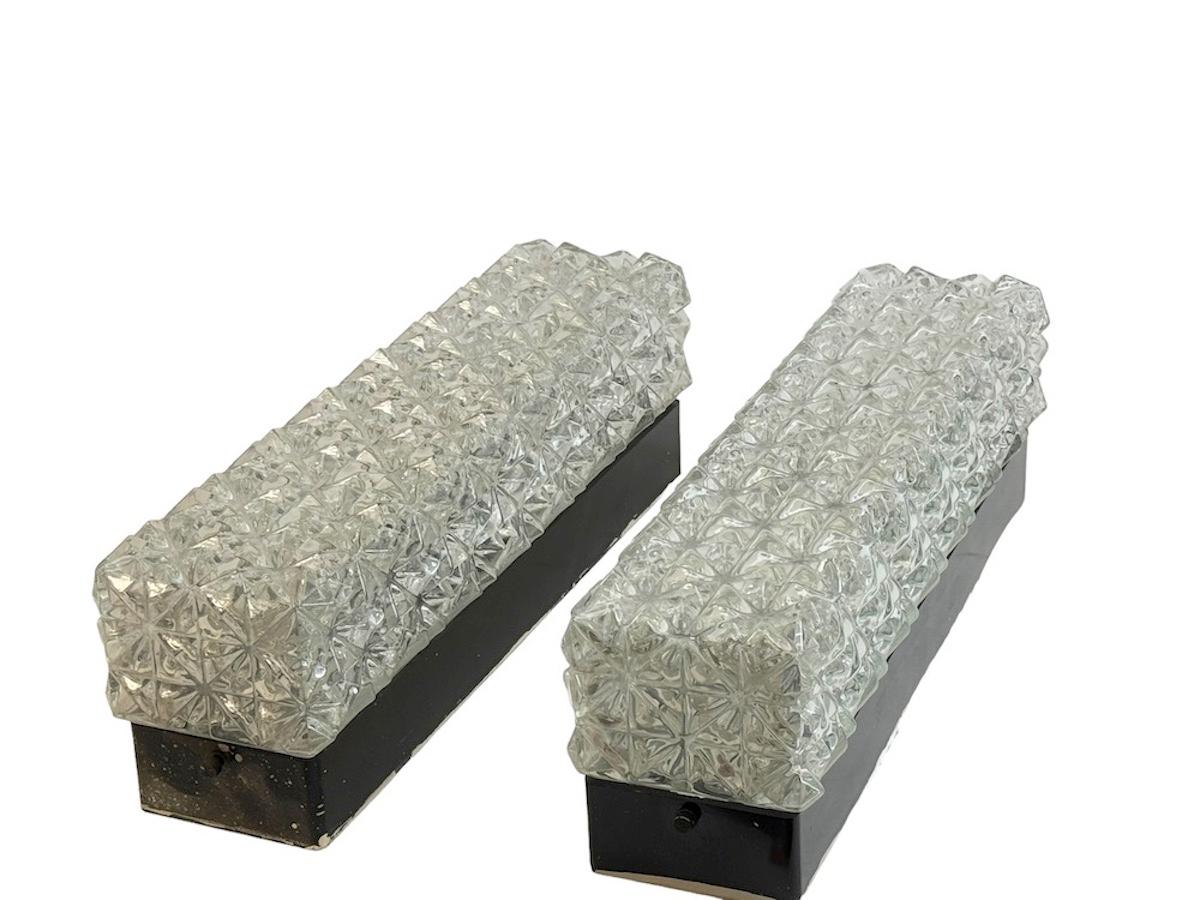 Pair Erco Ice Glass and Bakelite Sky Scraper Wall Lights Vintage German, 1960s For Sale 1
