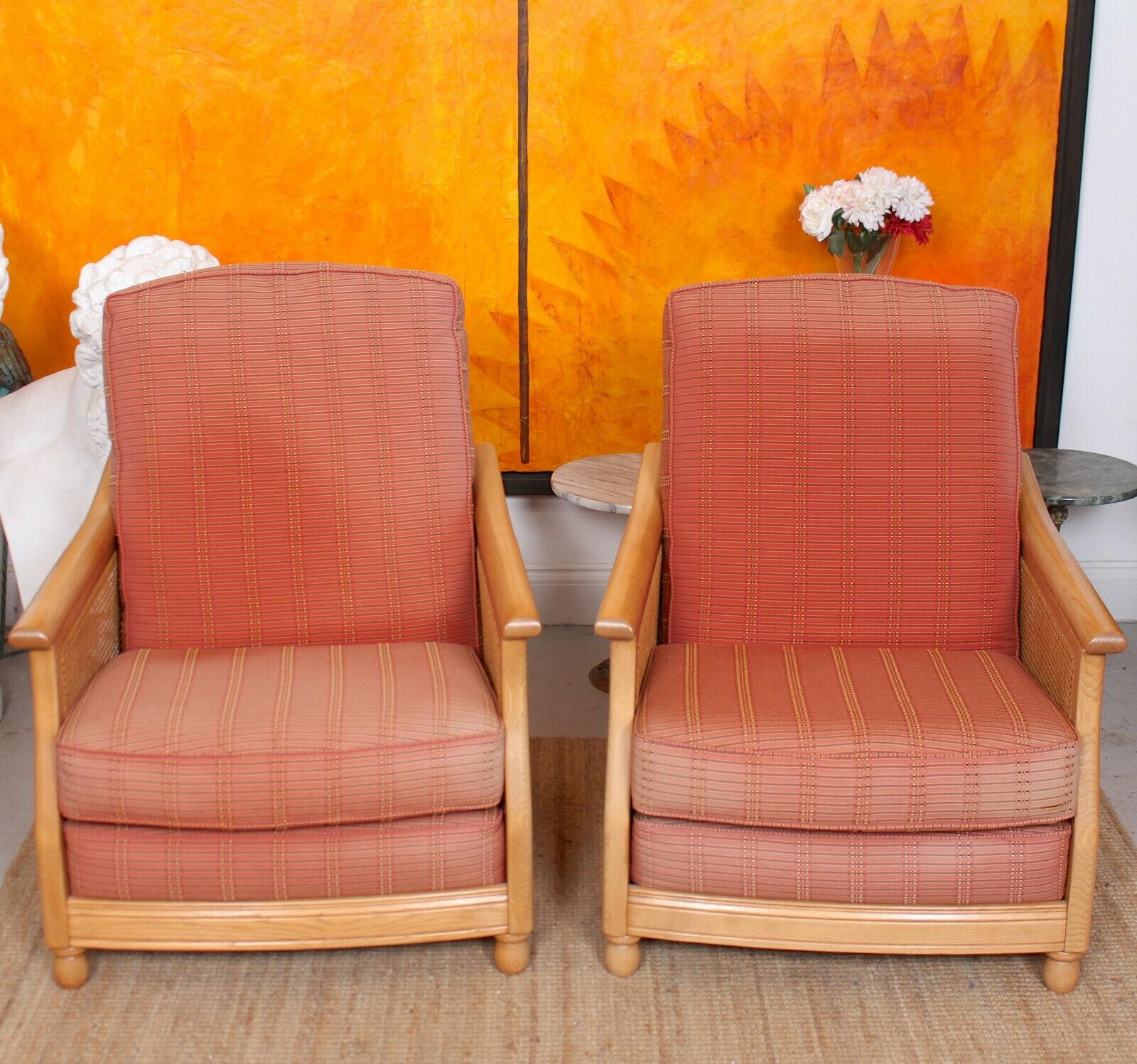 Pair of Ercol Armchairs Bergère 2 Lounge Chairs Cane In Good Condition In Newcastle upon Tyne, GB