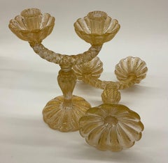 Pair Ercole Barovier for Barovier and Toso Cordonato D Oro Murano double candles
