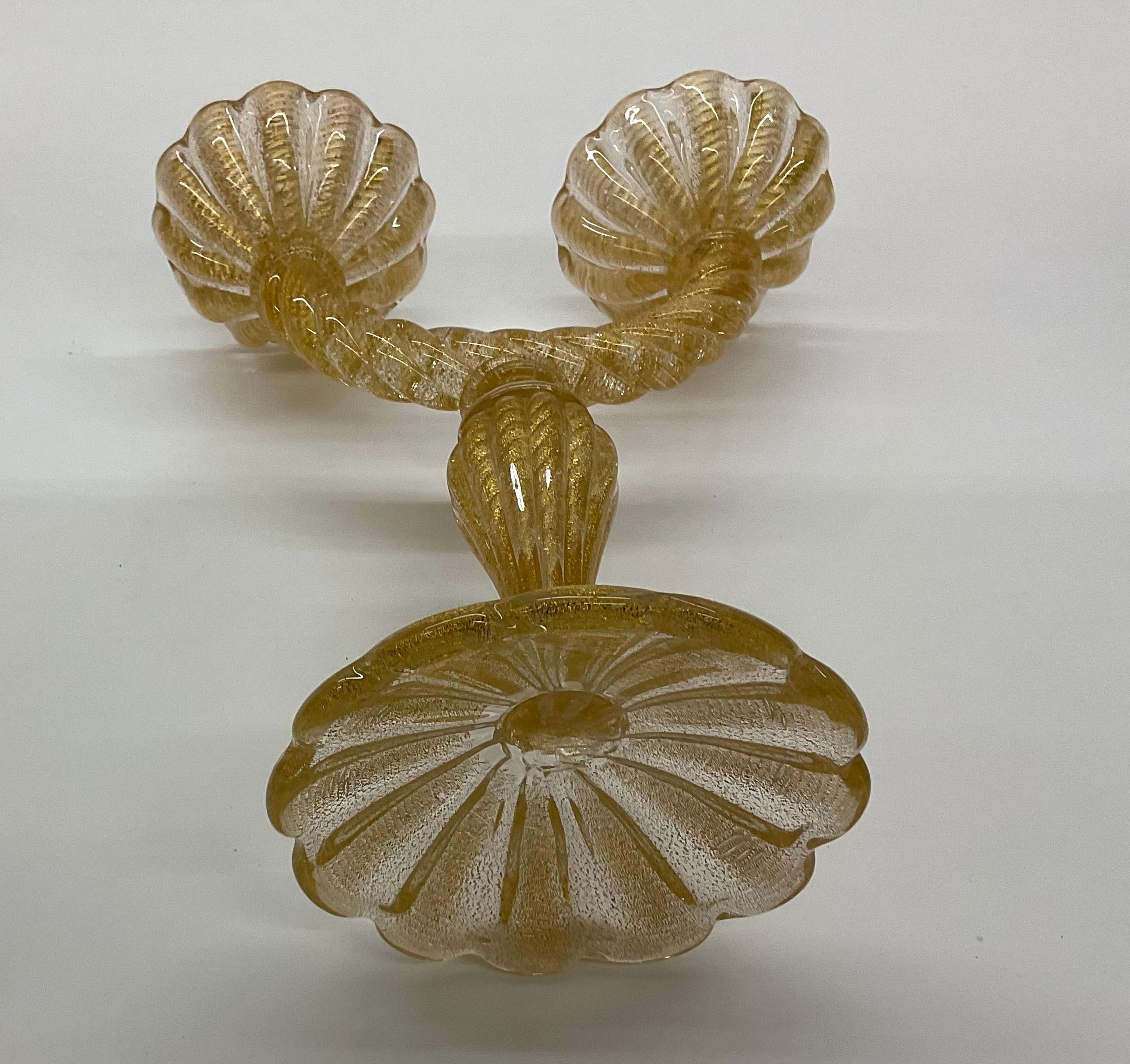 Coppia di candele doppie Ercole Barovier per Barovier e Toso Cordonato D'Oro Murano In condizioni buone in vendita a Ann Arbor, MI