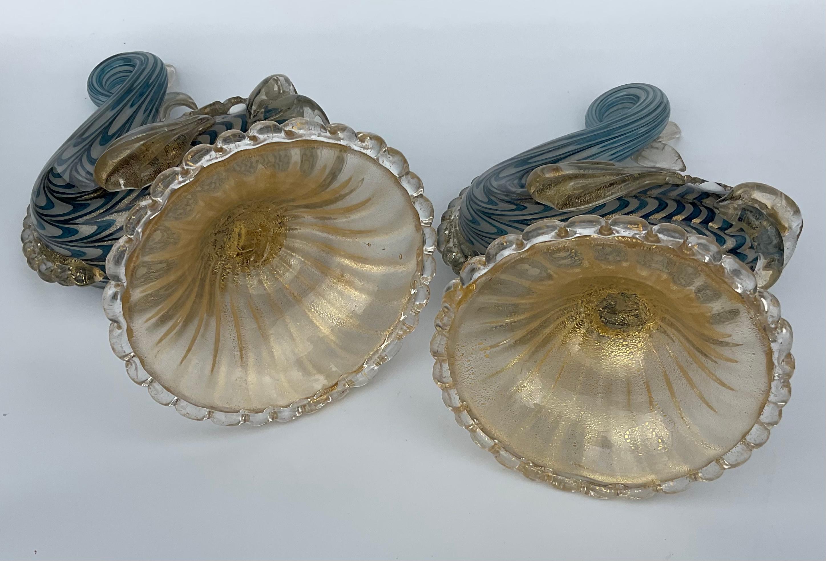 PAIR Ercole Barovier for Barovier and Toso Murano Glass Neolitici fish with gold Base and subtle gold dusting throughout.