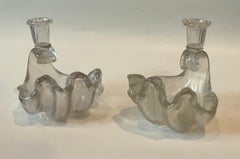 PAIR Ercole Barovier Murano Art Glass Shell Candle Holders Opalescent glass