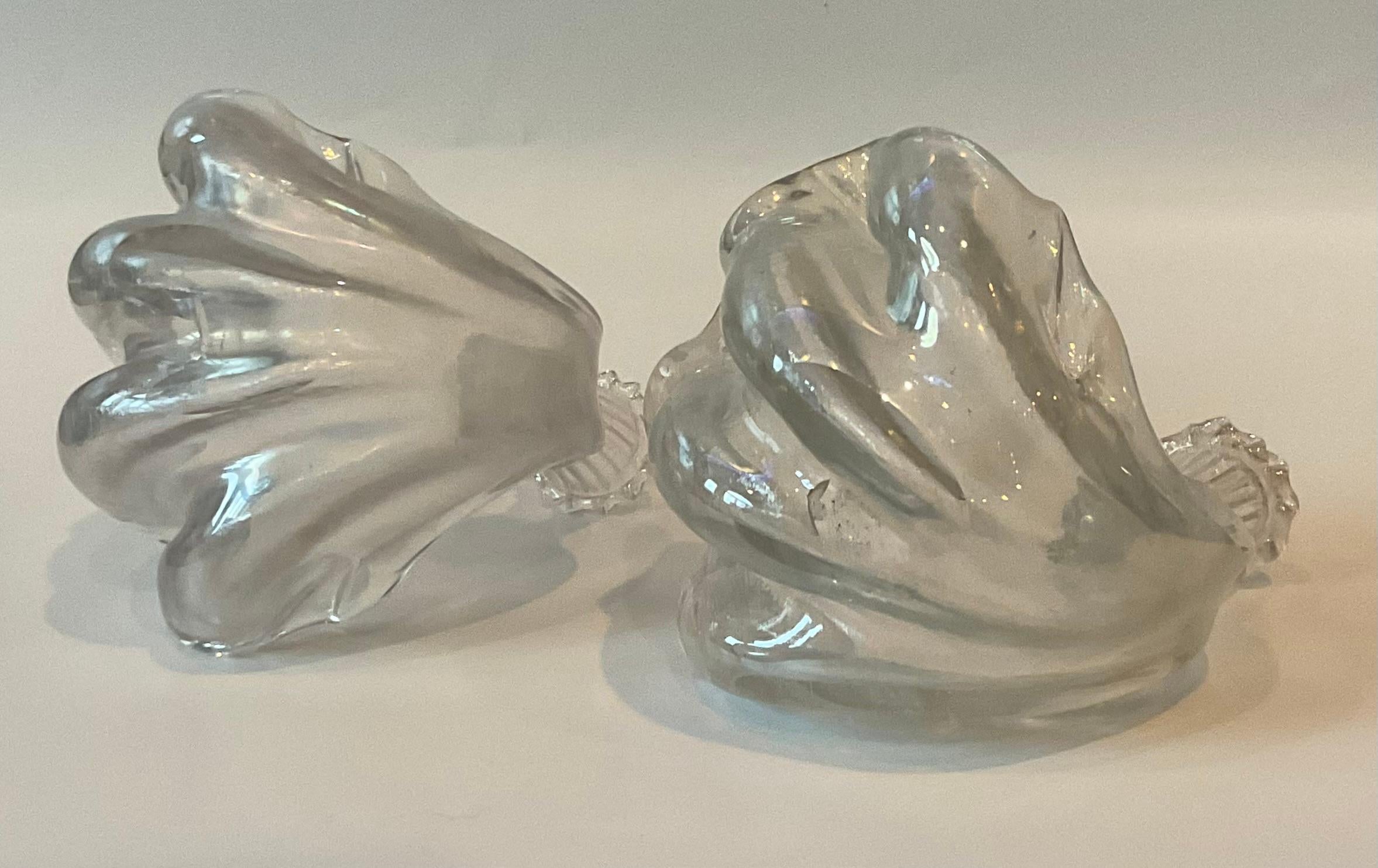 Mid-Century Modern PAIR Ercole Barovier Murano Art Glass Shell Candle Holders Opalescent glass  For Sale