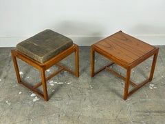 PAIR Erik Buch Stools - Teak + Leather - Danish Modern Flip Top Table Stool