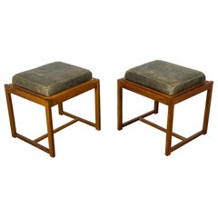 PAIR Erik Buch Stools - Teak + Leather - Danish Modern Flip Top Table Stool