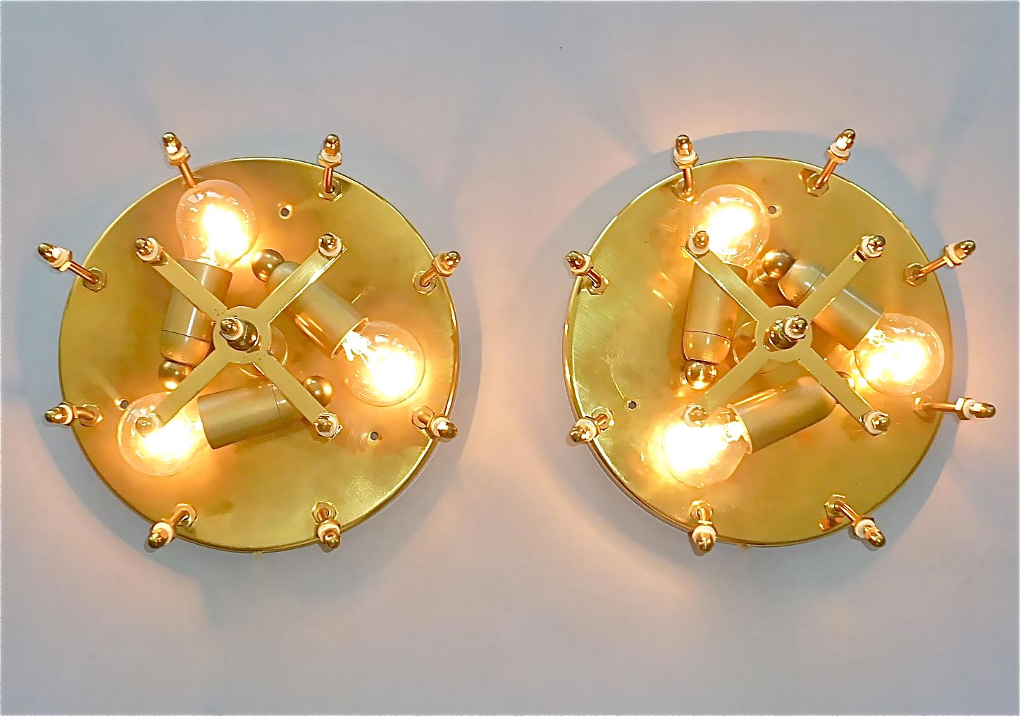 Pair Ernst Palme Floral Glass Brass Wall Ceiling Light Flush Mount Sconces 1960s For Sale 3
