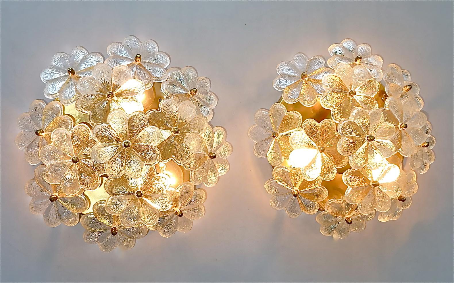 Pair Ernst Palme Floral Glass Brass Wall Ceiling Light Flush Mount Sconces 1960s For Sale 5