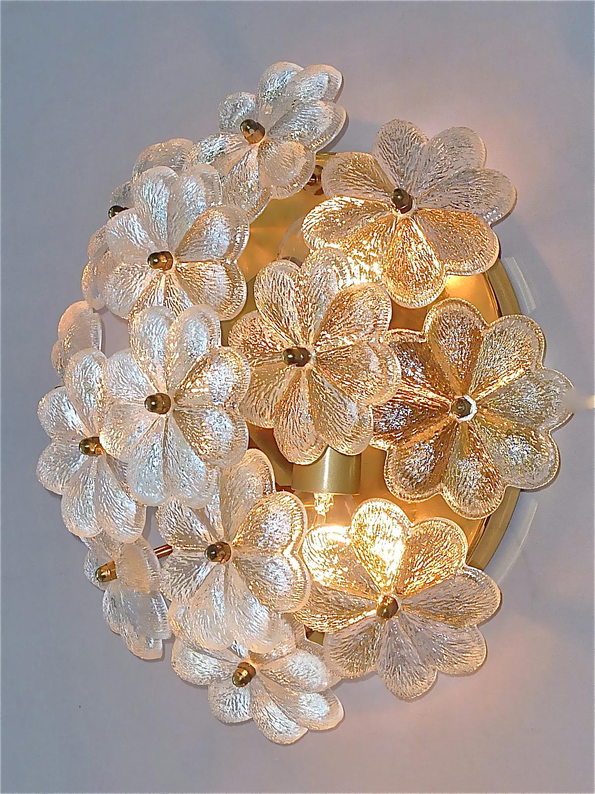 Pair Ernst Palme Floral Glass Brass Wall Ceiling Light Flush Mount Sconces 1960s For Sale 8