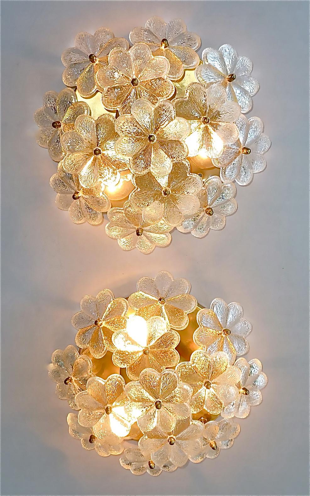 Pair Ernst Palme Floral Glass Brass Wall Ceiling Light Flush Mount Sconces 1960s For Sale 10