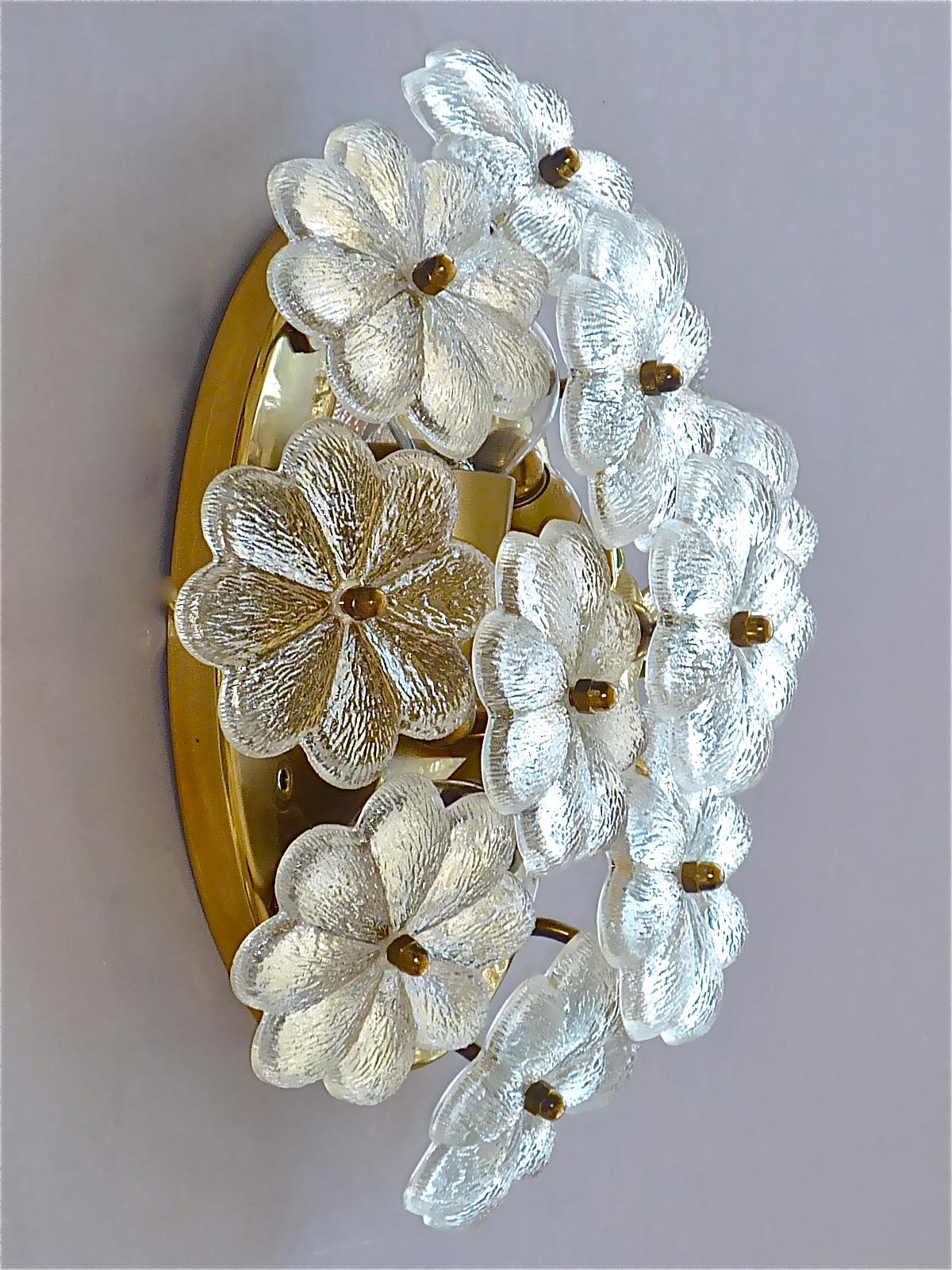 Pair Ernst Palme Floral Glass Brass Wall Ceiling Light Flush Mount Sconces 1960s For Sale 2