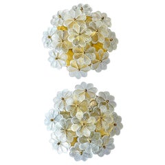 Pair Ernst Palme Floral Glass Brass Wall Ceiling Light Flush Mount Sconces 1960s