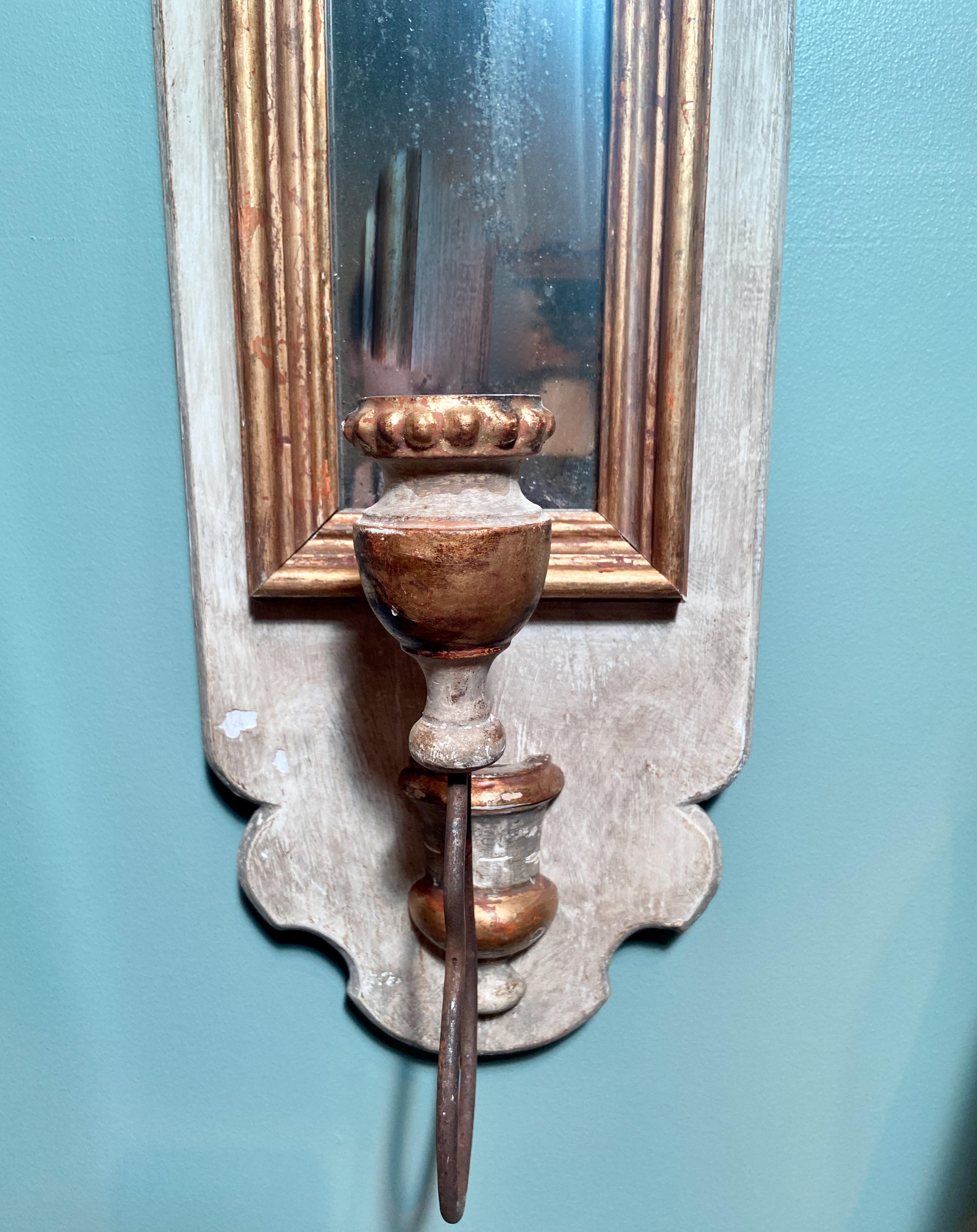 Giltwood Pair Estate 20th Century Italian Gilt Wood and Metal Sconces For Sale