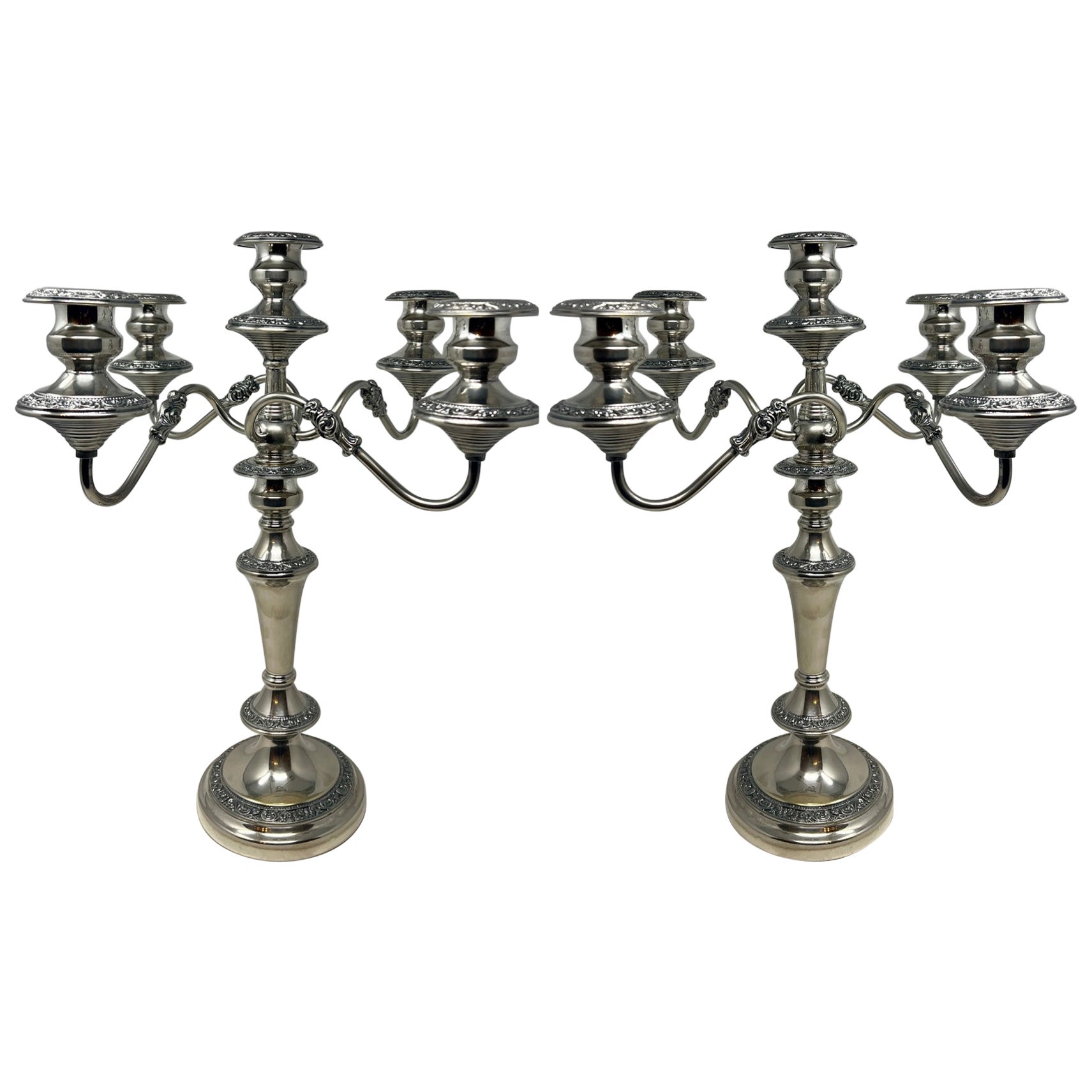 Pair Estate American "Goldfeder" Silver Plated Convertible Candelabra Circa 1940