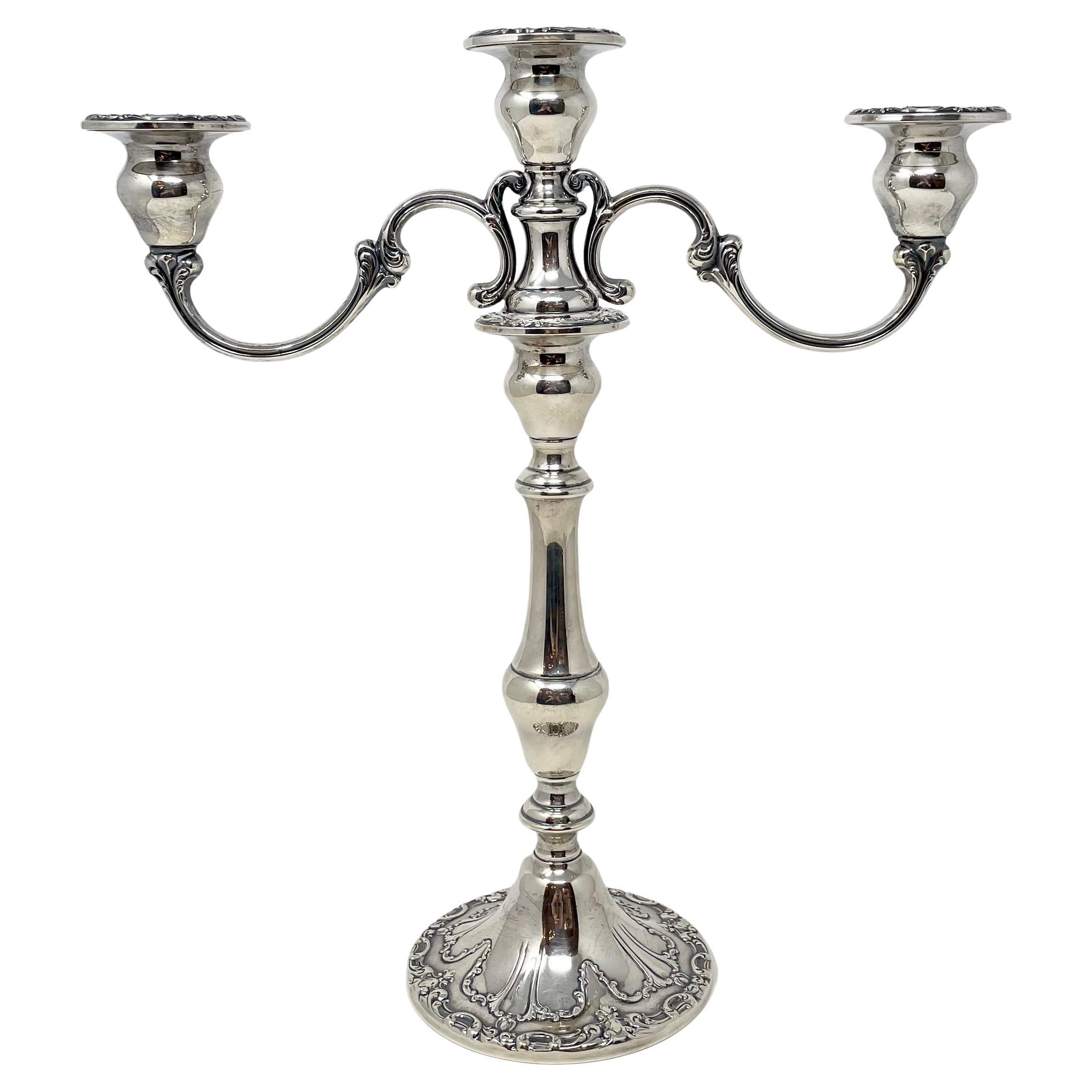 Coppia di candelabri convertibili in argento sterling americano a 2 bracci 