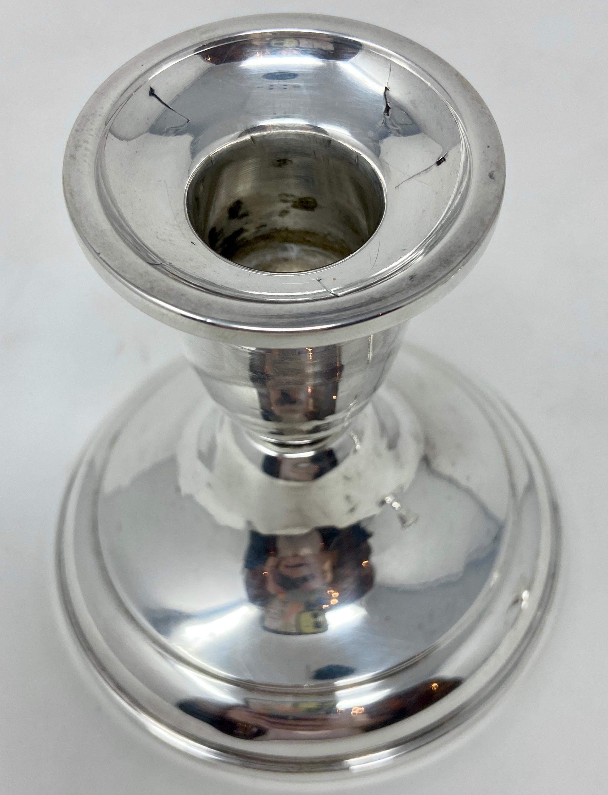 Pair Estate American Hallmarked Sterling Silver Small Weighted Candle Sticks In Good Condition In New Orleans, LA