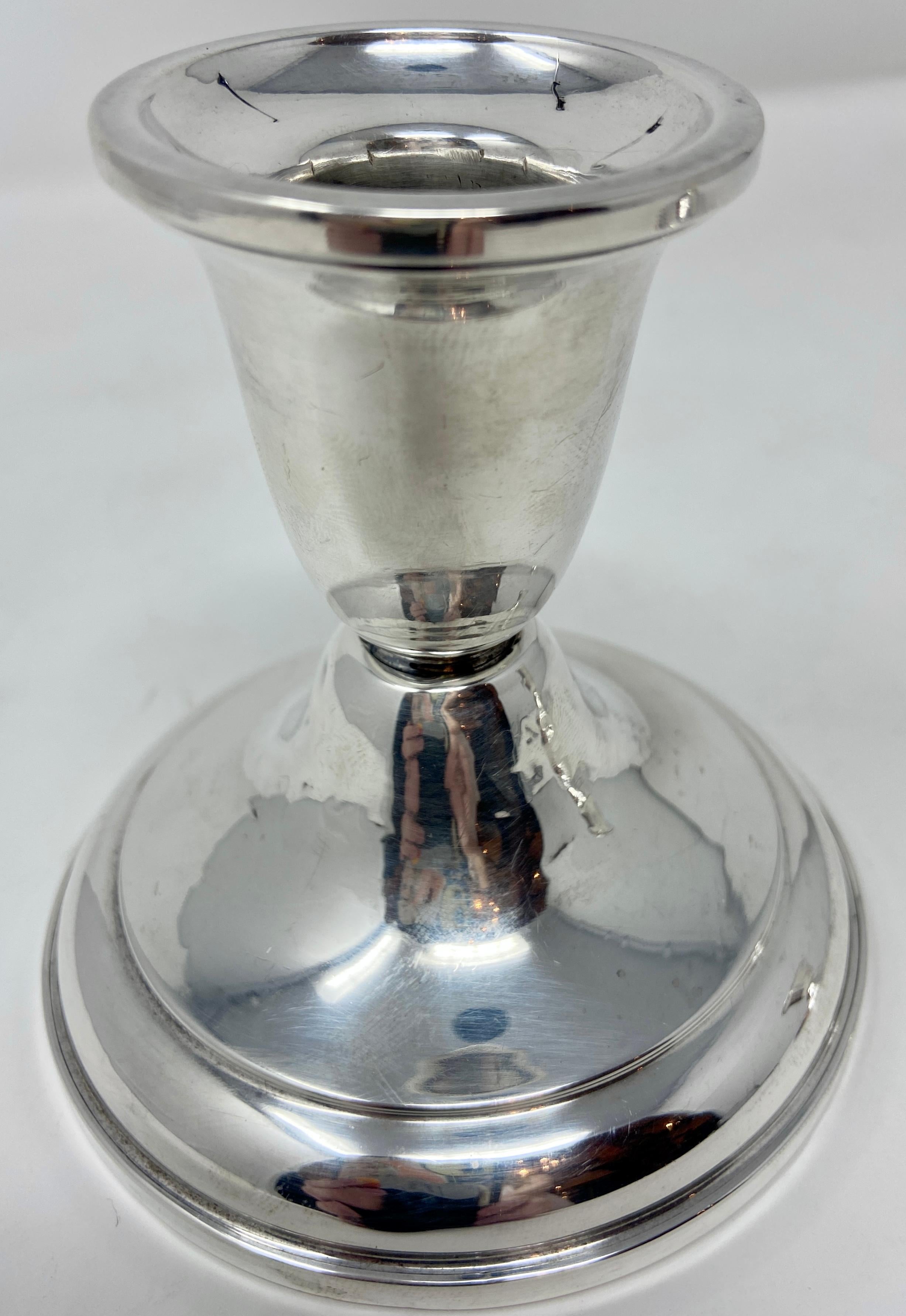 20th Century Pair Estate American Hallmarked Sterling Silver Small Weighted Candle Sticks